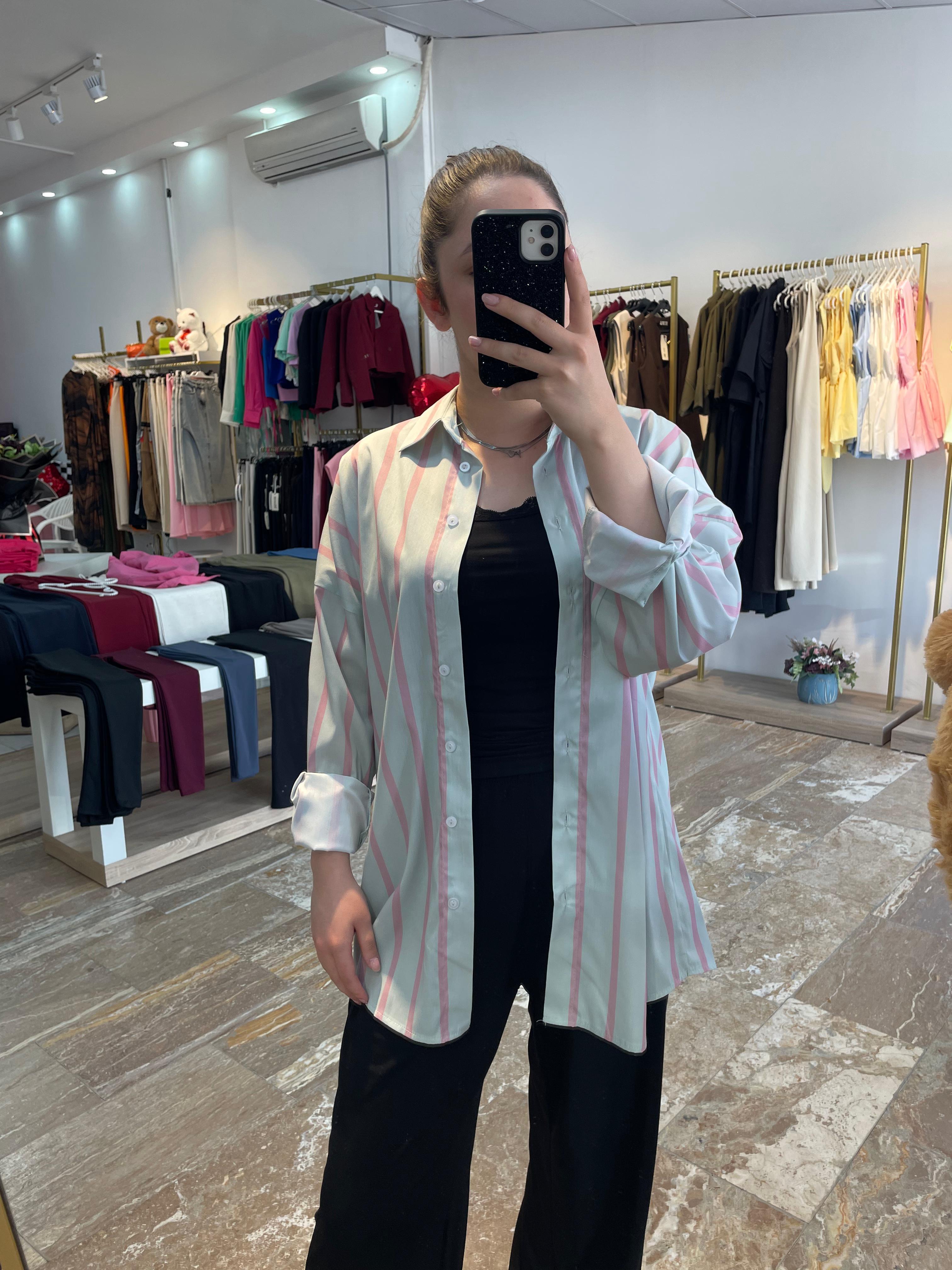 Çizgili Oversize Gömlek
