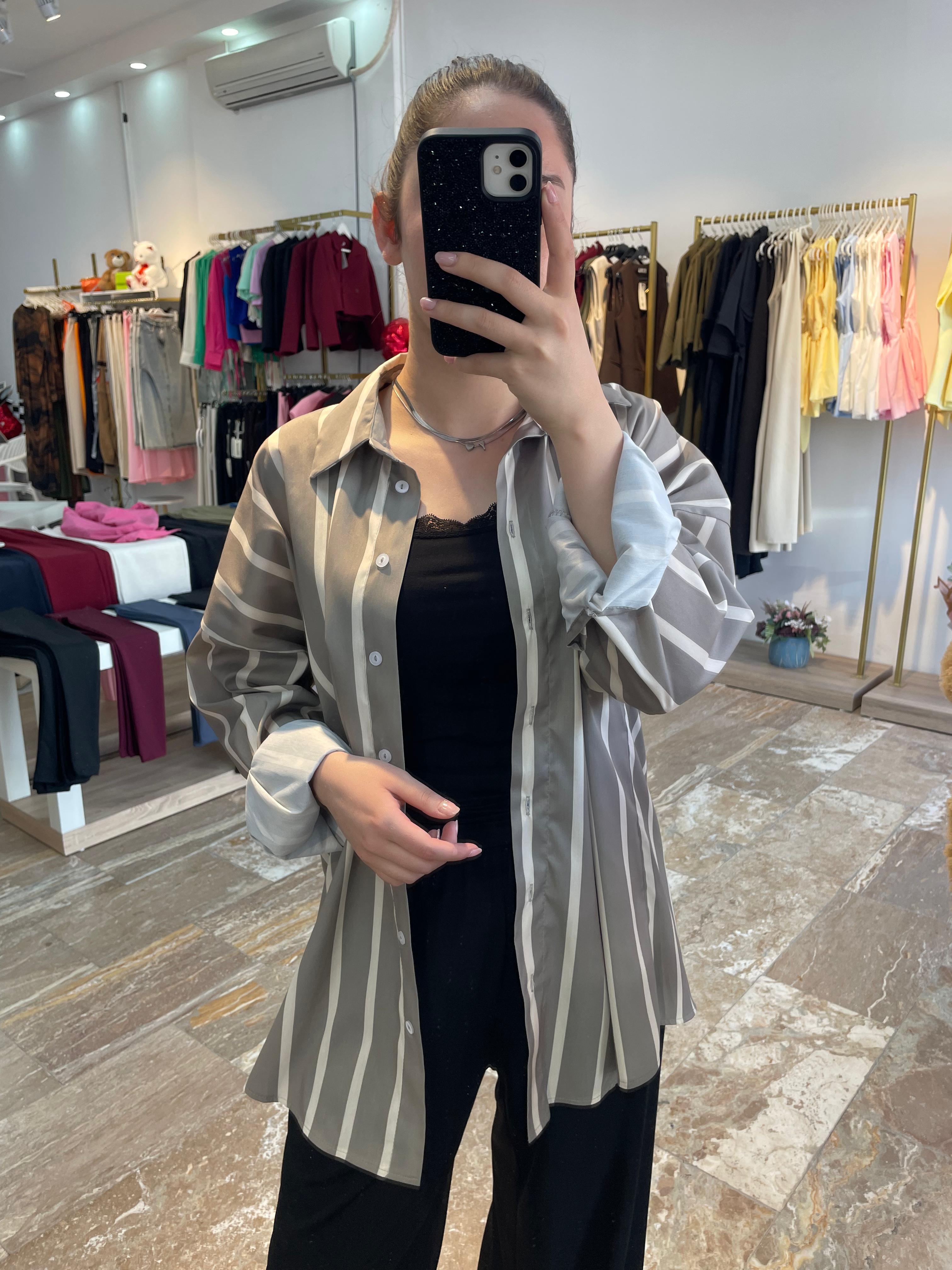 Çizgili Oversize Gömlek