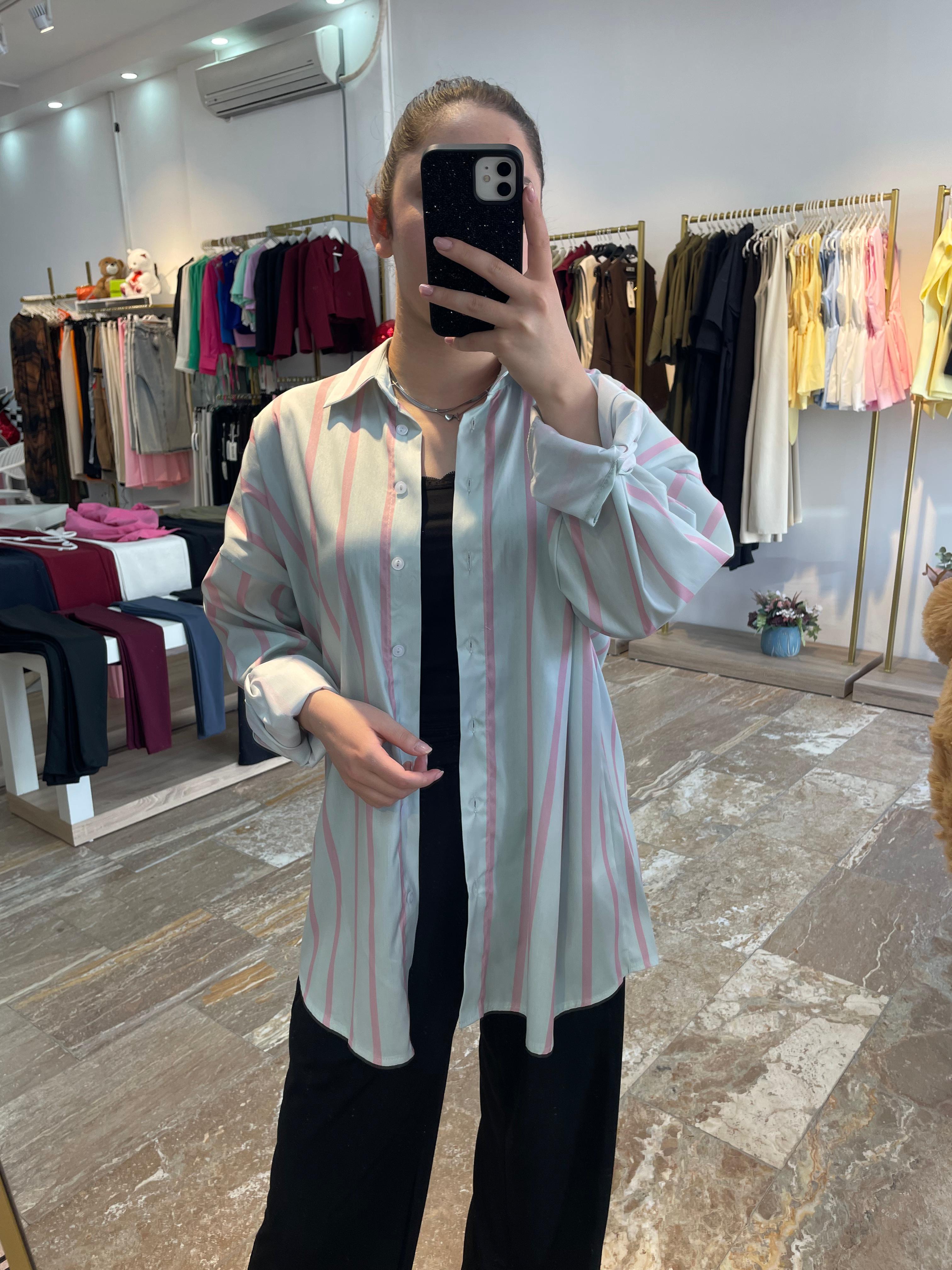 Çizgili Oversize Gömlek