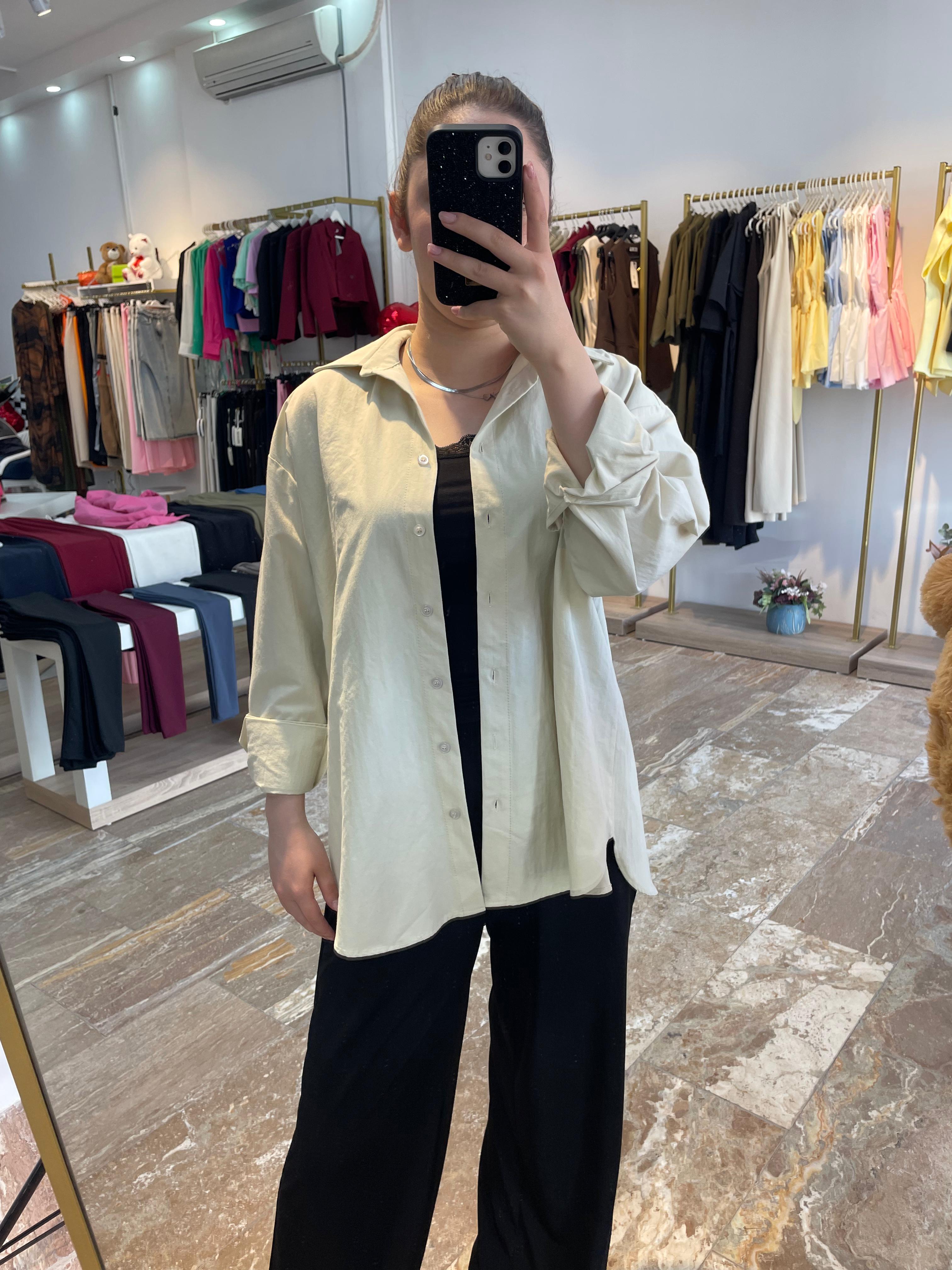 Oversize Gömlek Açık Sarı