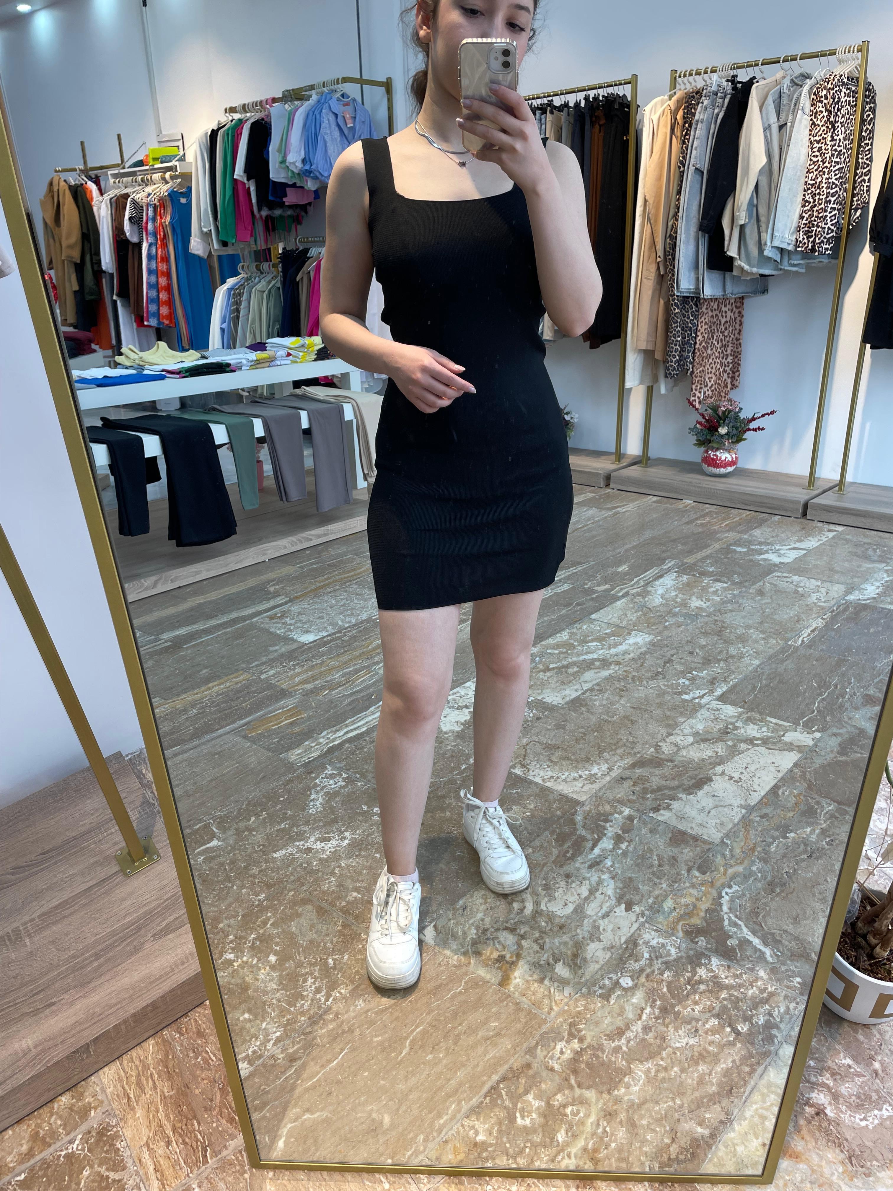 Triko Mini Kalın Askı Elbise
