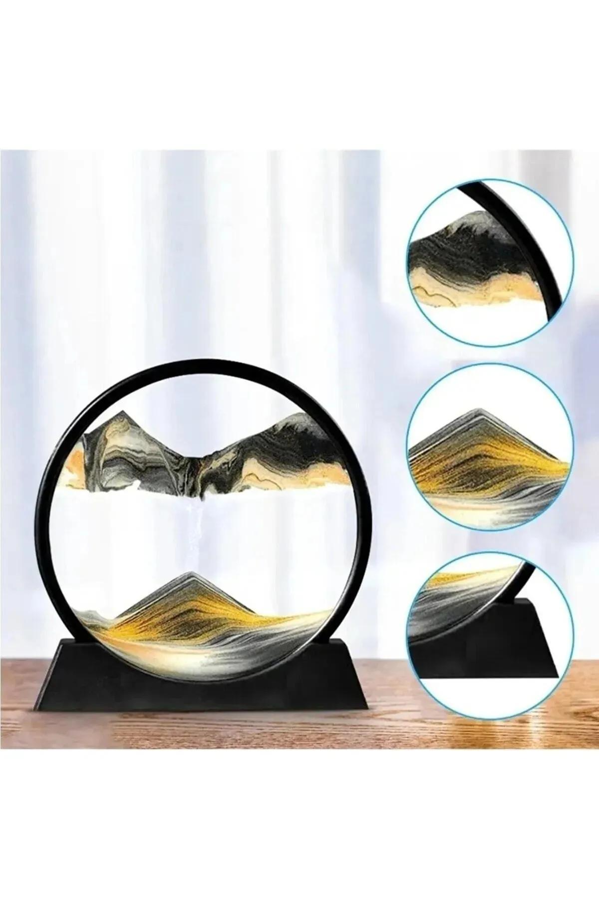 Hareketli Kum Sanatı Resim Sandscapes Yuvarlak Cam 3d Derin Deniz Kumu 18*19cm 