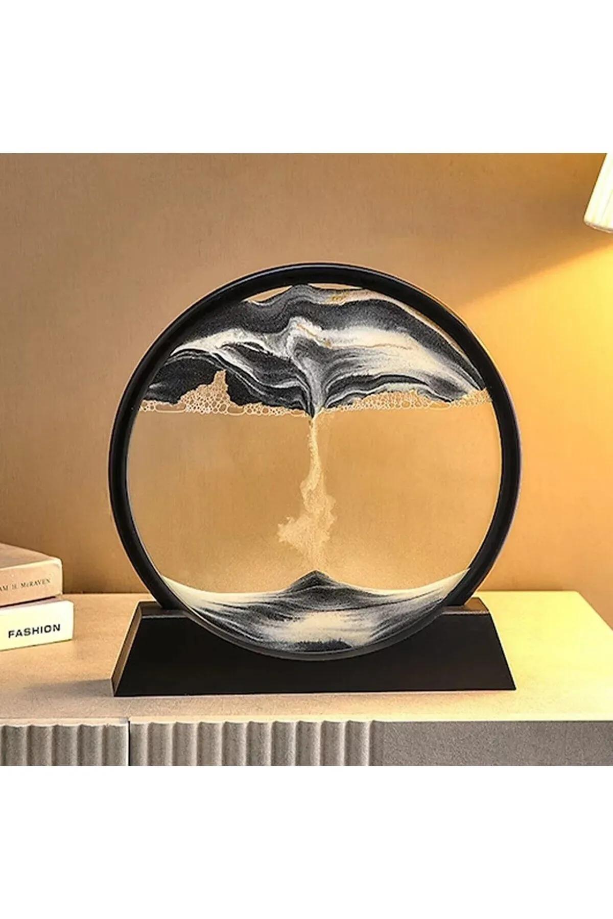 Hareketli Kum Sanatı Resim Sandscapes Yuvarlak Cam 3d Derin Deniz Kumu 18*19cm 