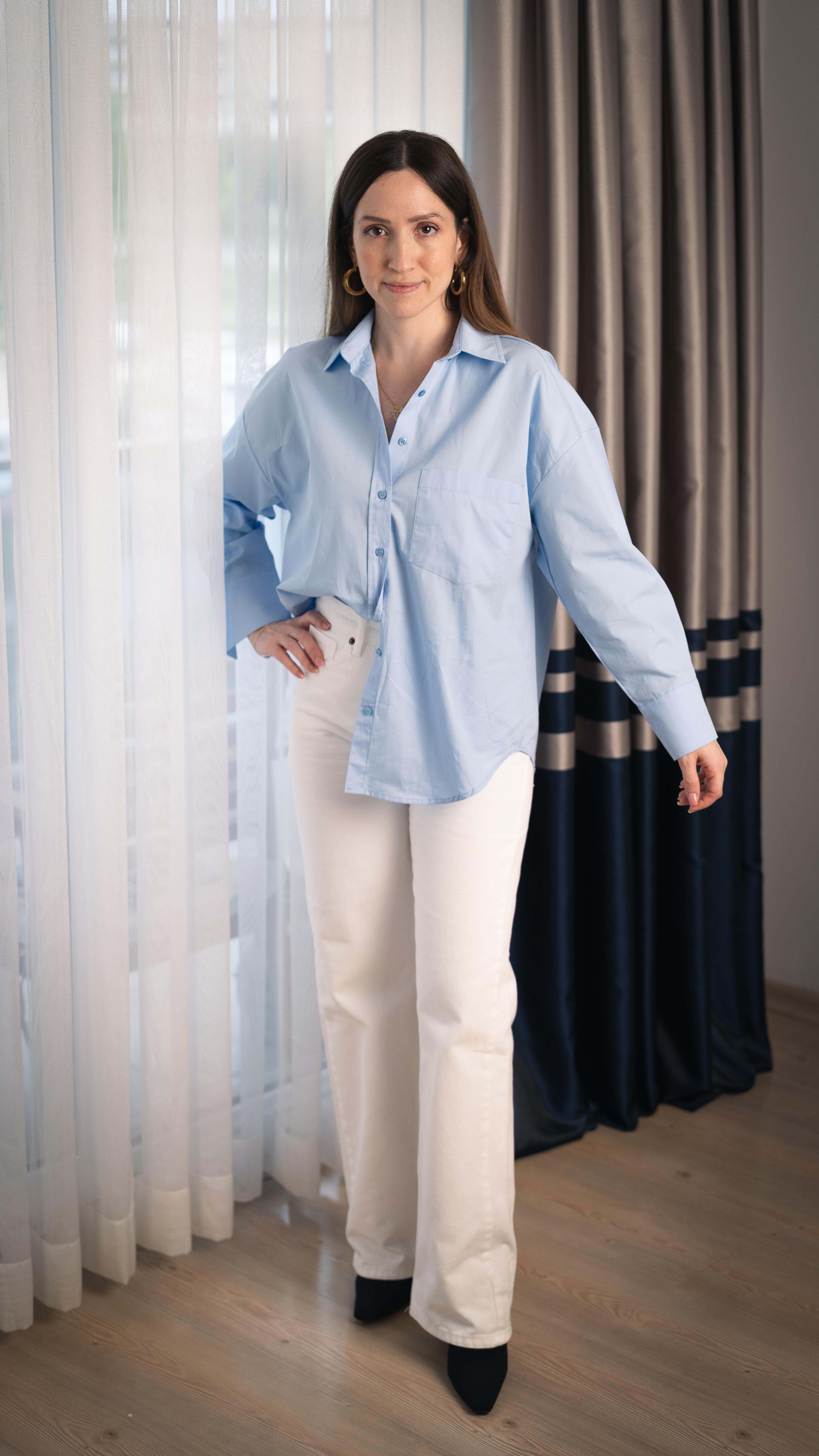 Mavi Oversize Poplin Gömlek
