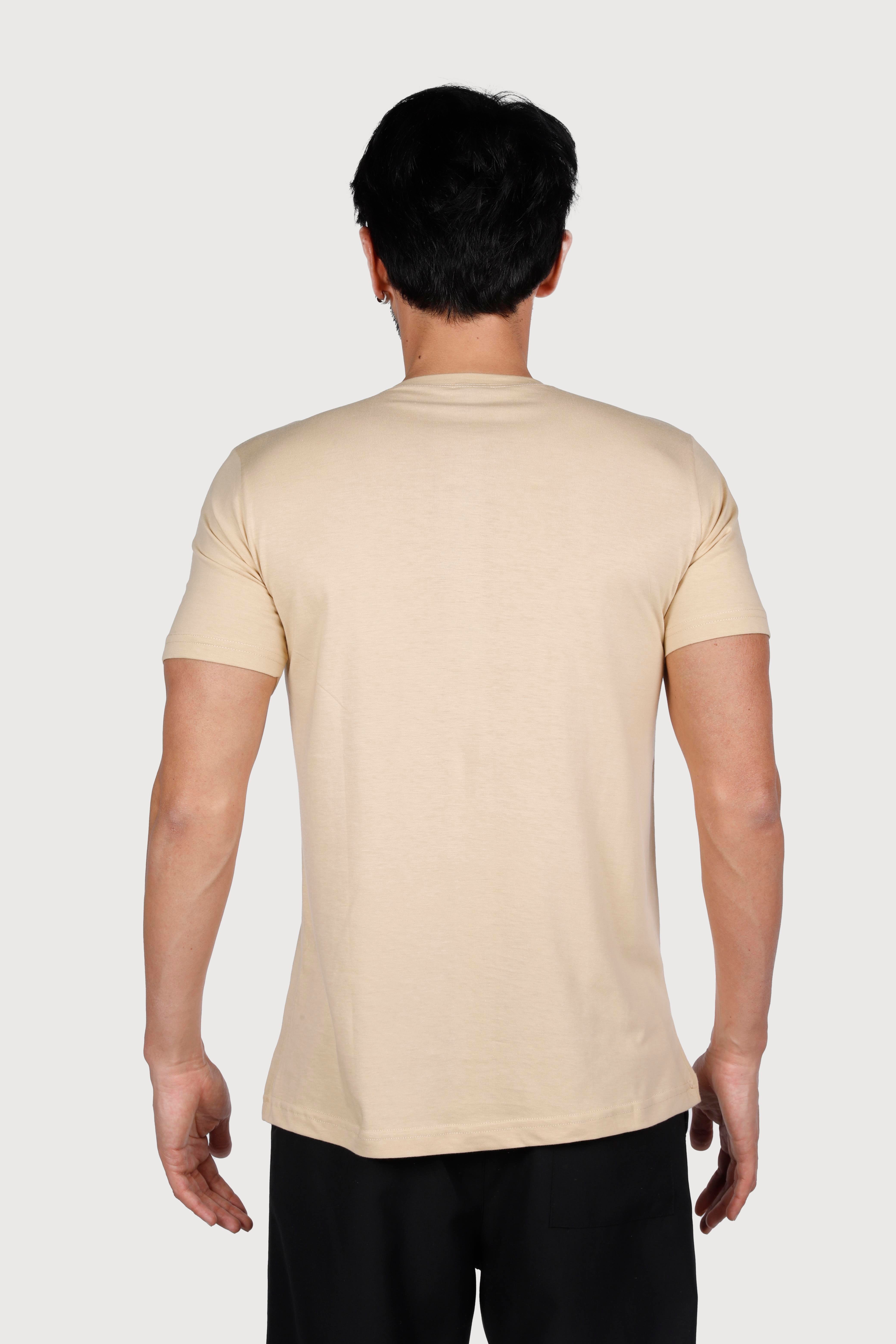 Bej Penye Kalite O yaka Kısakol Tişort