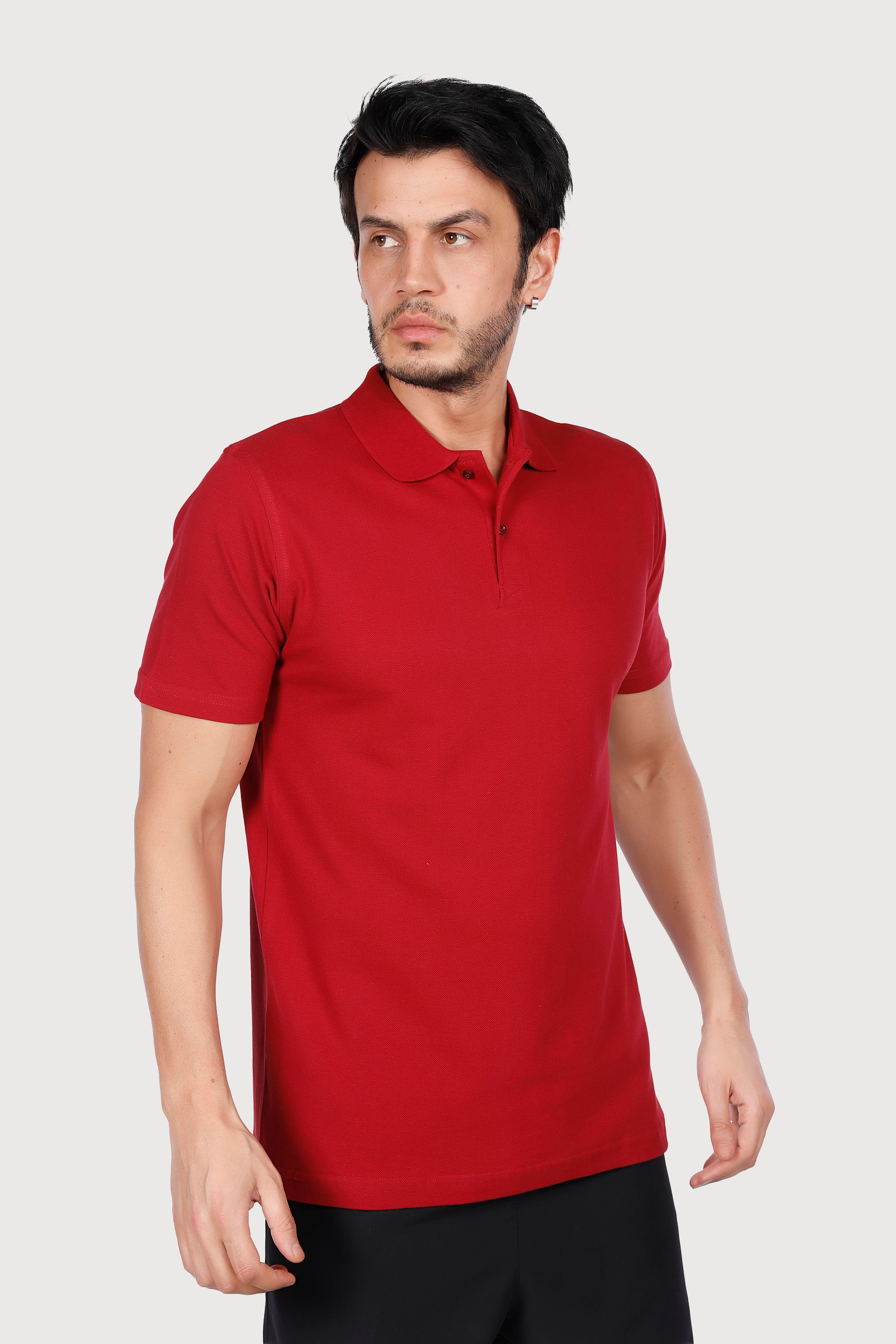 Bordo Polo Yaka Penye Tişört