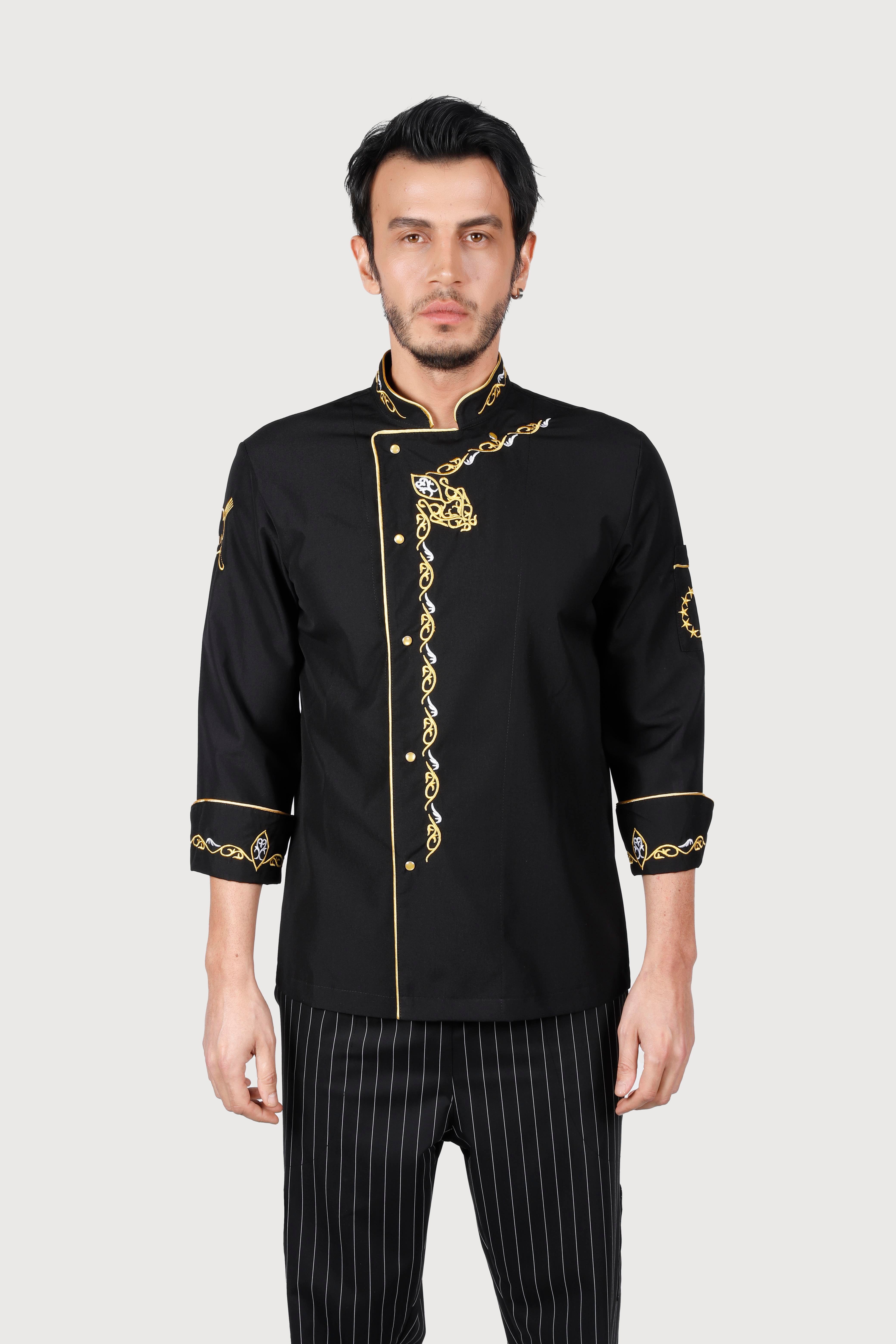 Cevahir Desen Siyah Gold Biye Chef Ceket