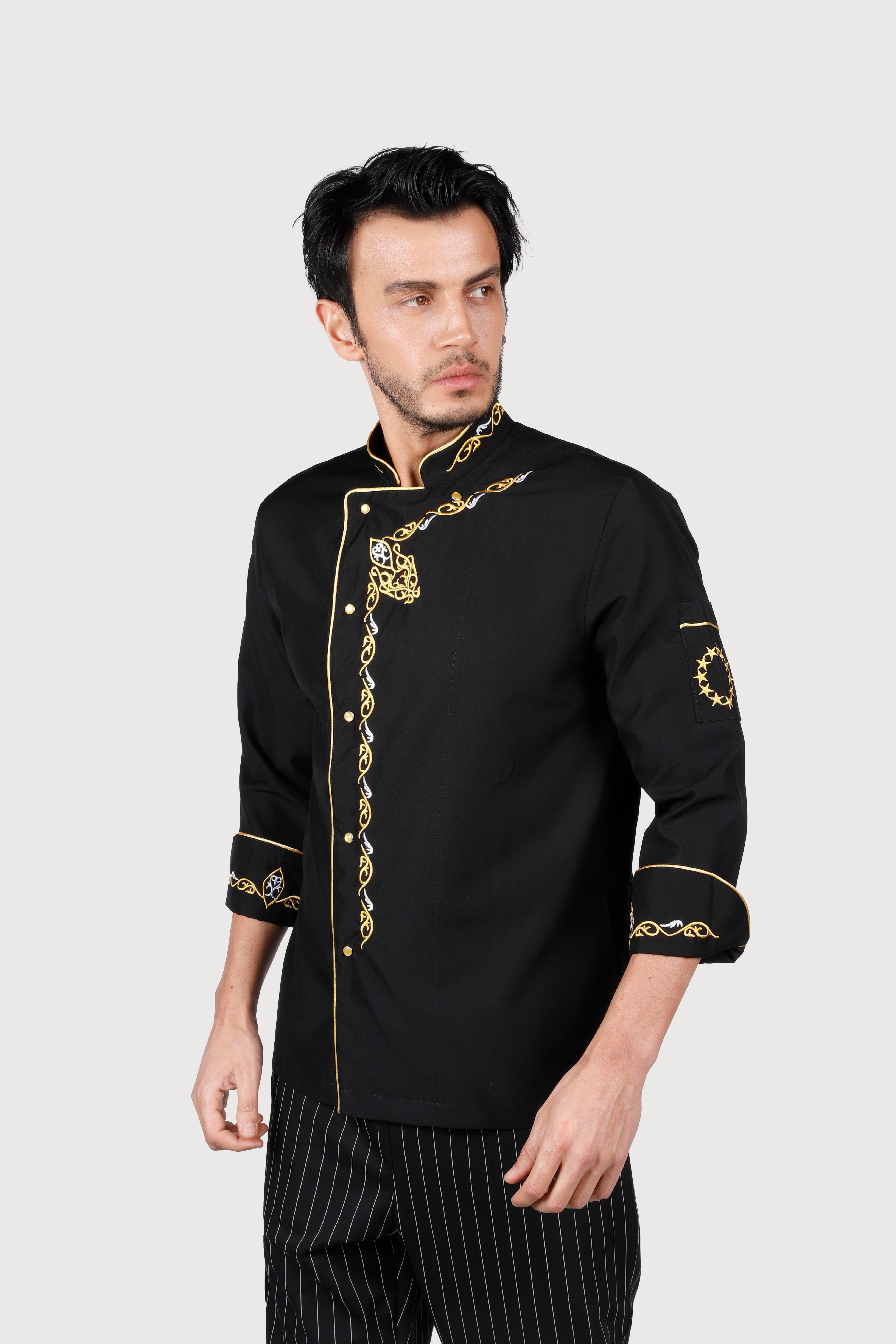 Cevahir Desen Siyah Gold Biye Chef Ceket