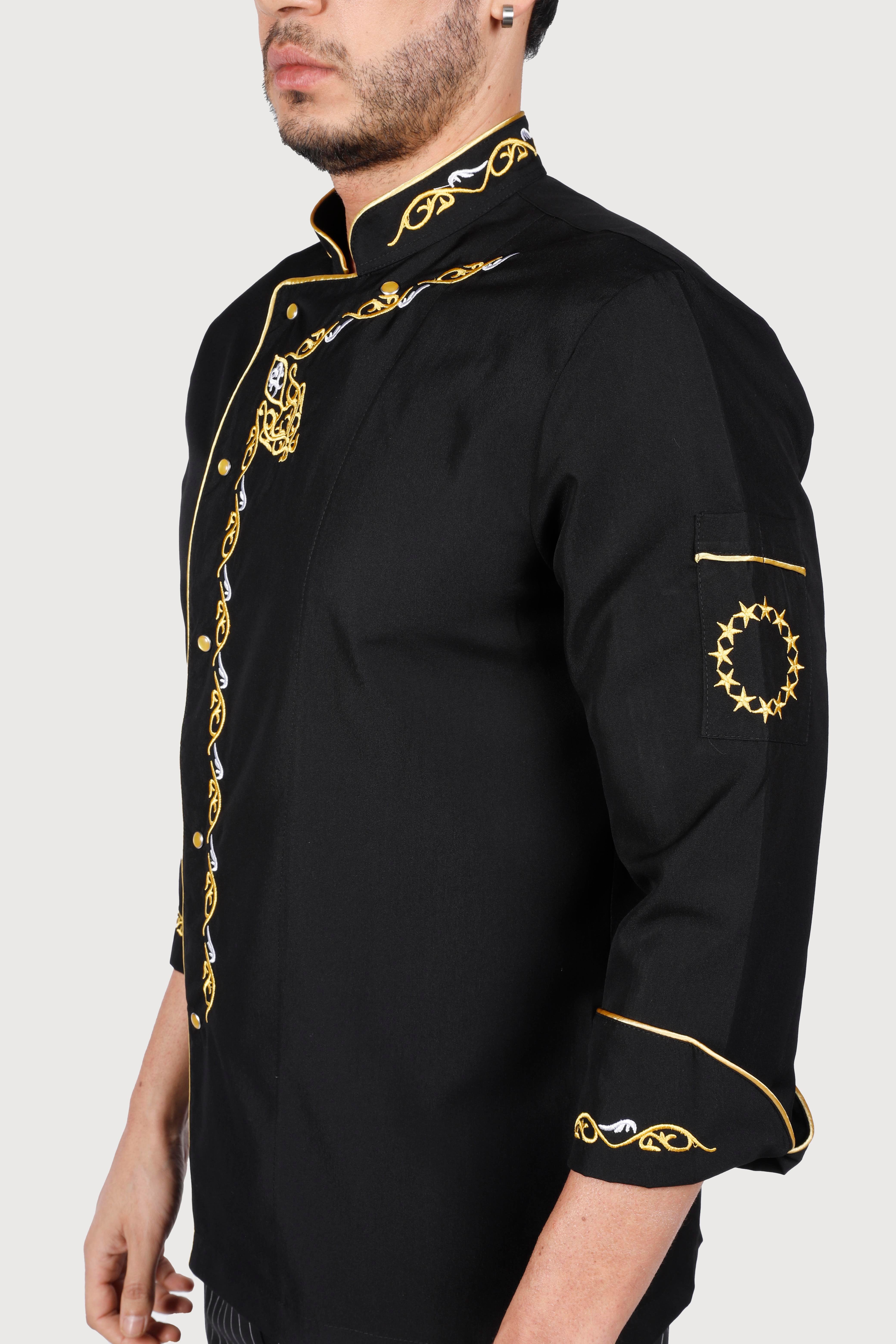 Cevahir Desen Siyah Gold Biye Chef Ceket