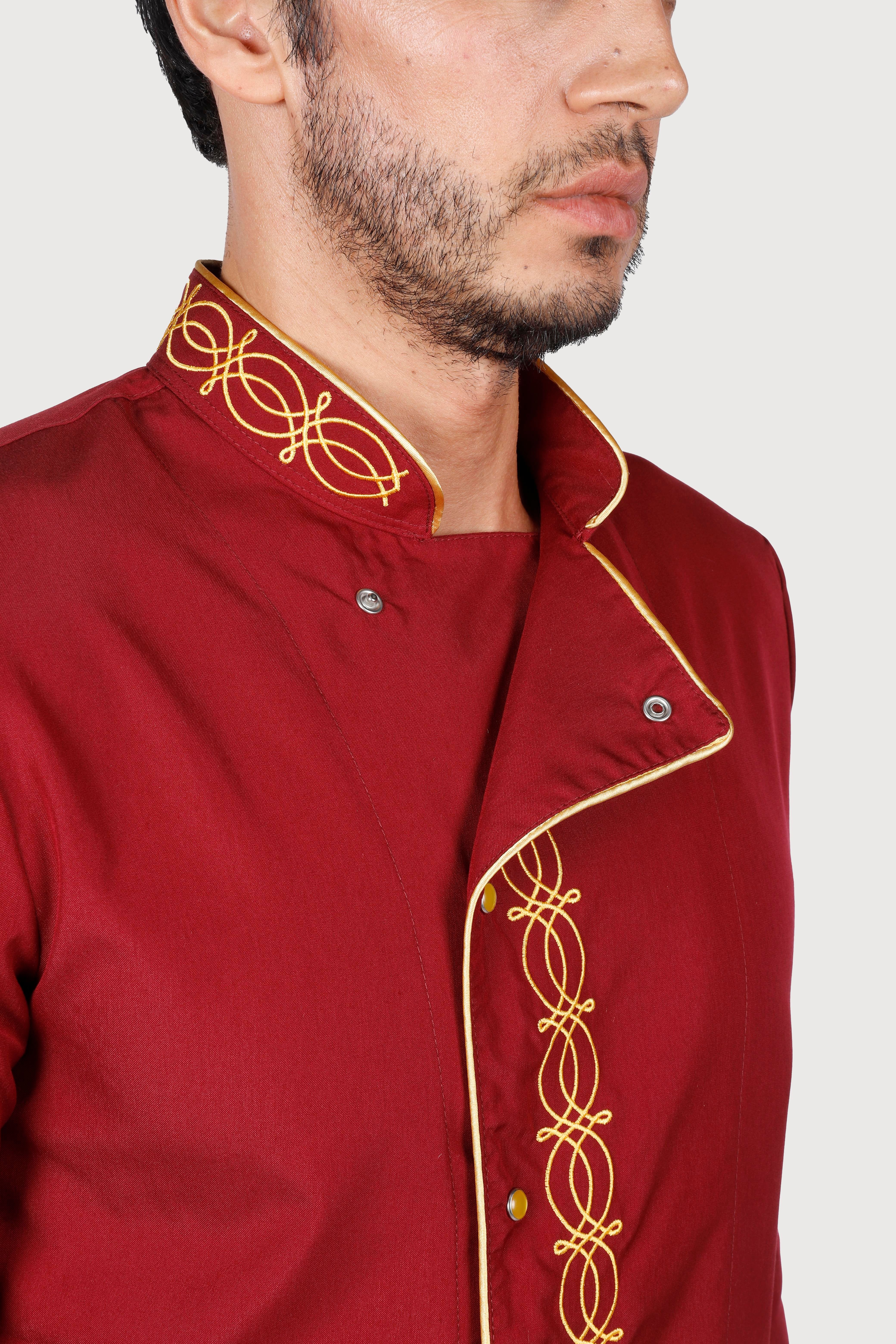 Hasır Desen  Bordo Gold Nakışlı Chef Ceket