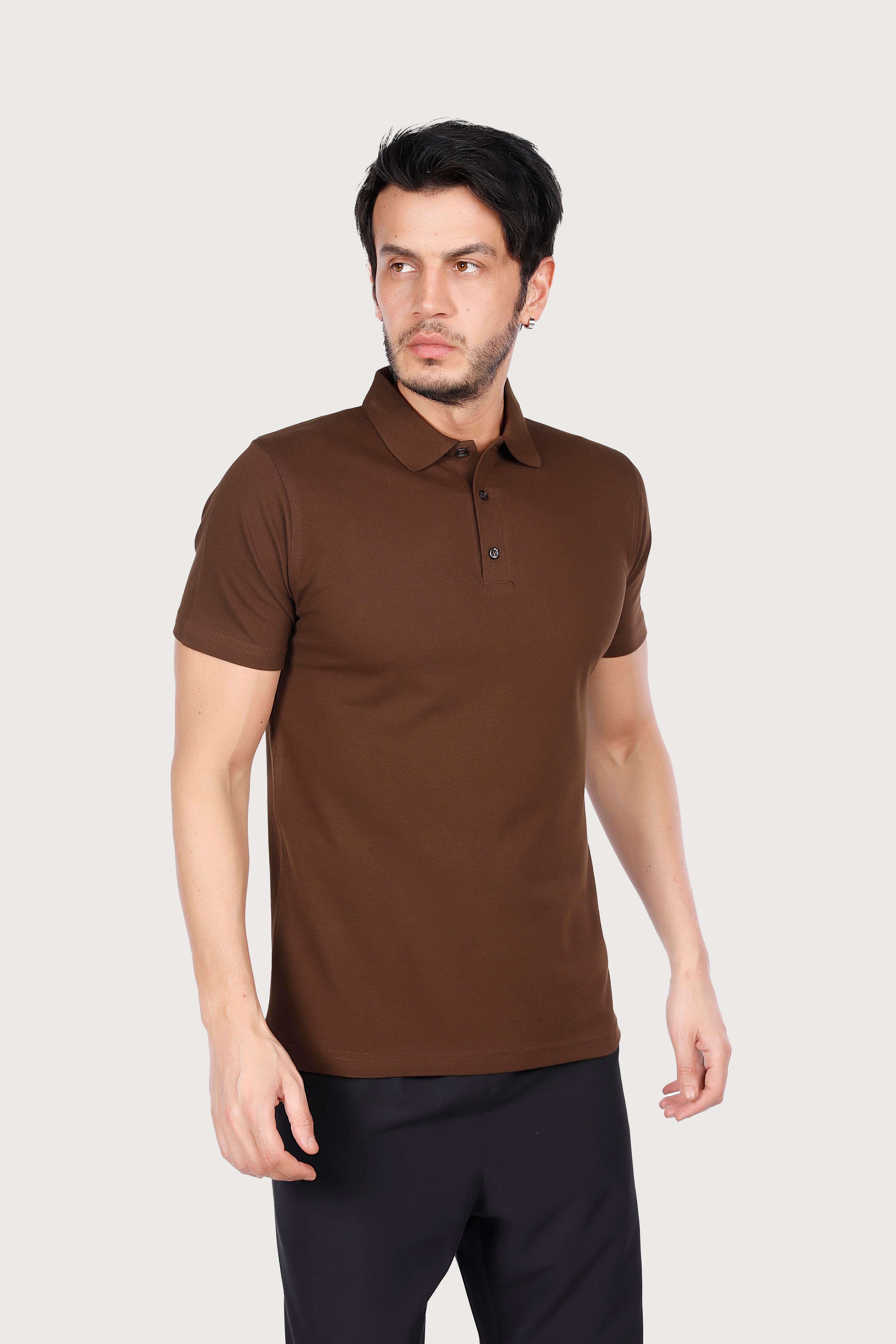 Kahve Polo Yaka Penye Tişört