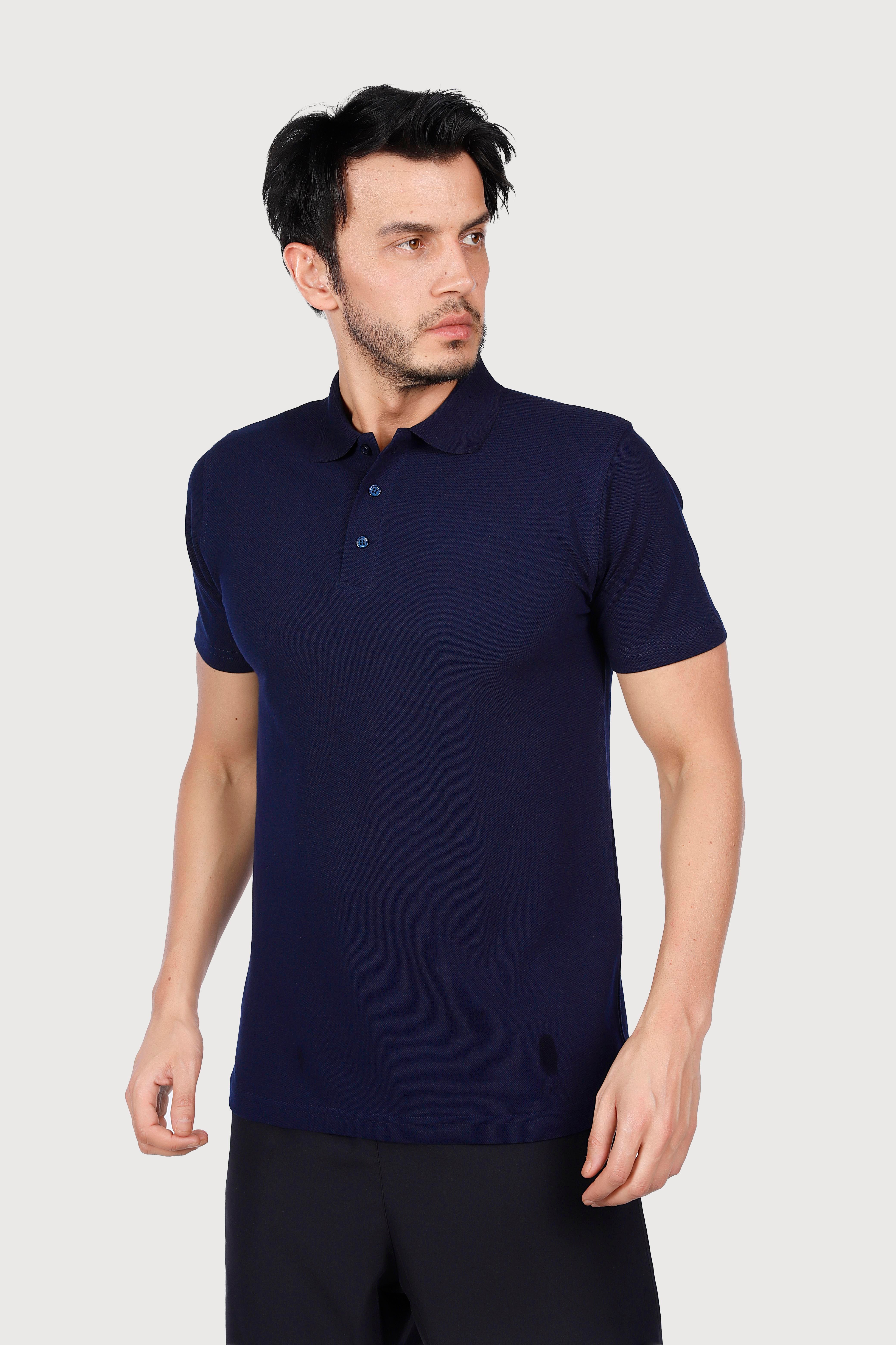 Lacivert Polo Yaka Penye Tişört