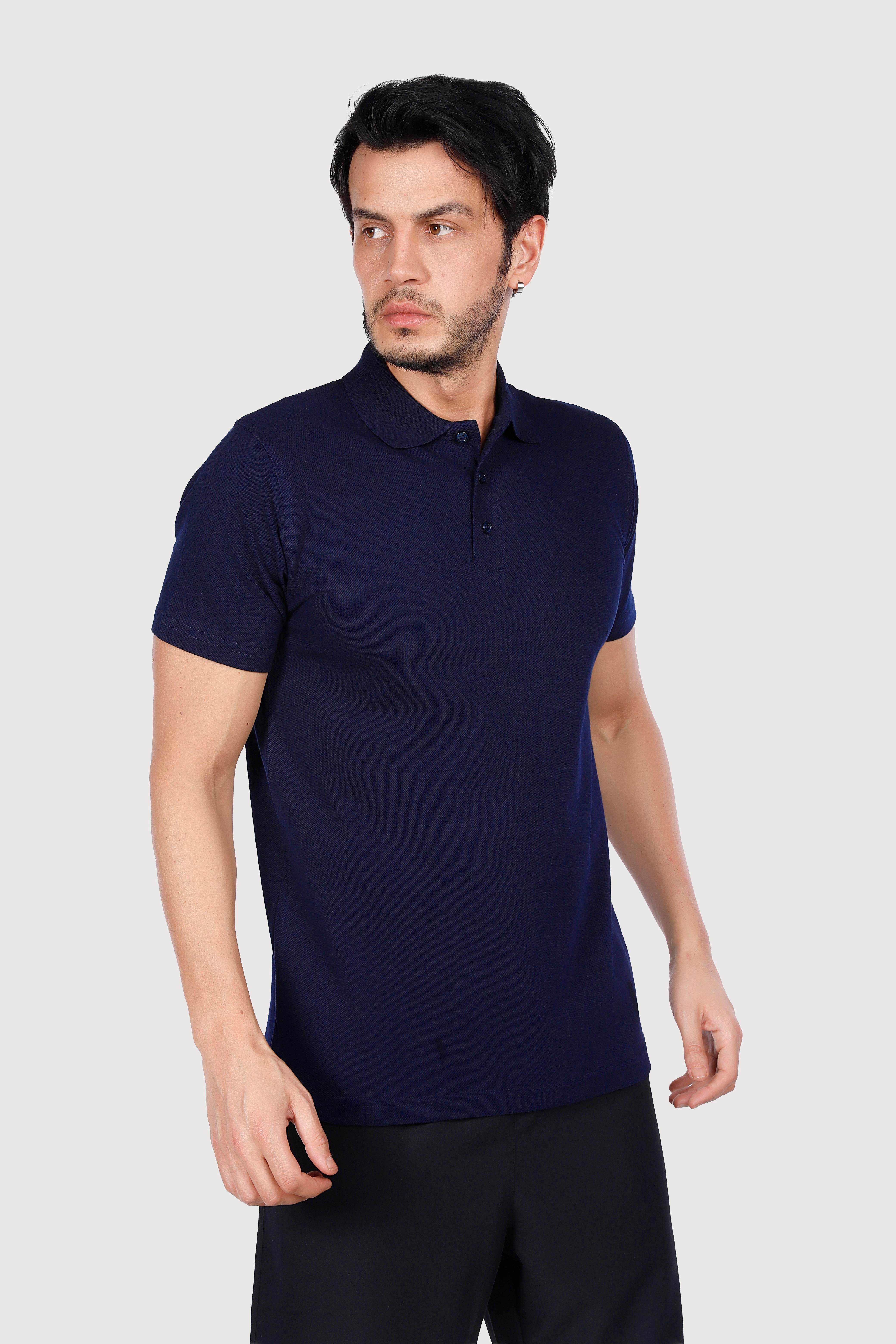 Lacivert Polo Yaka Penye Tişört
