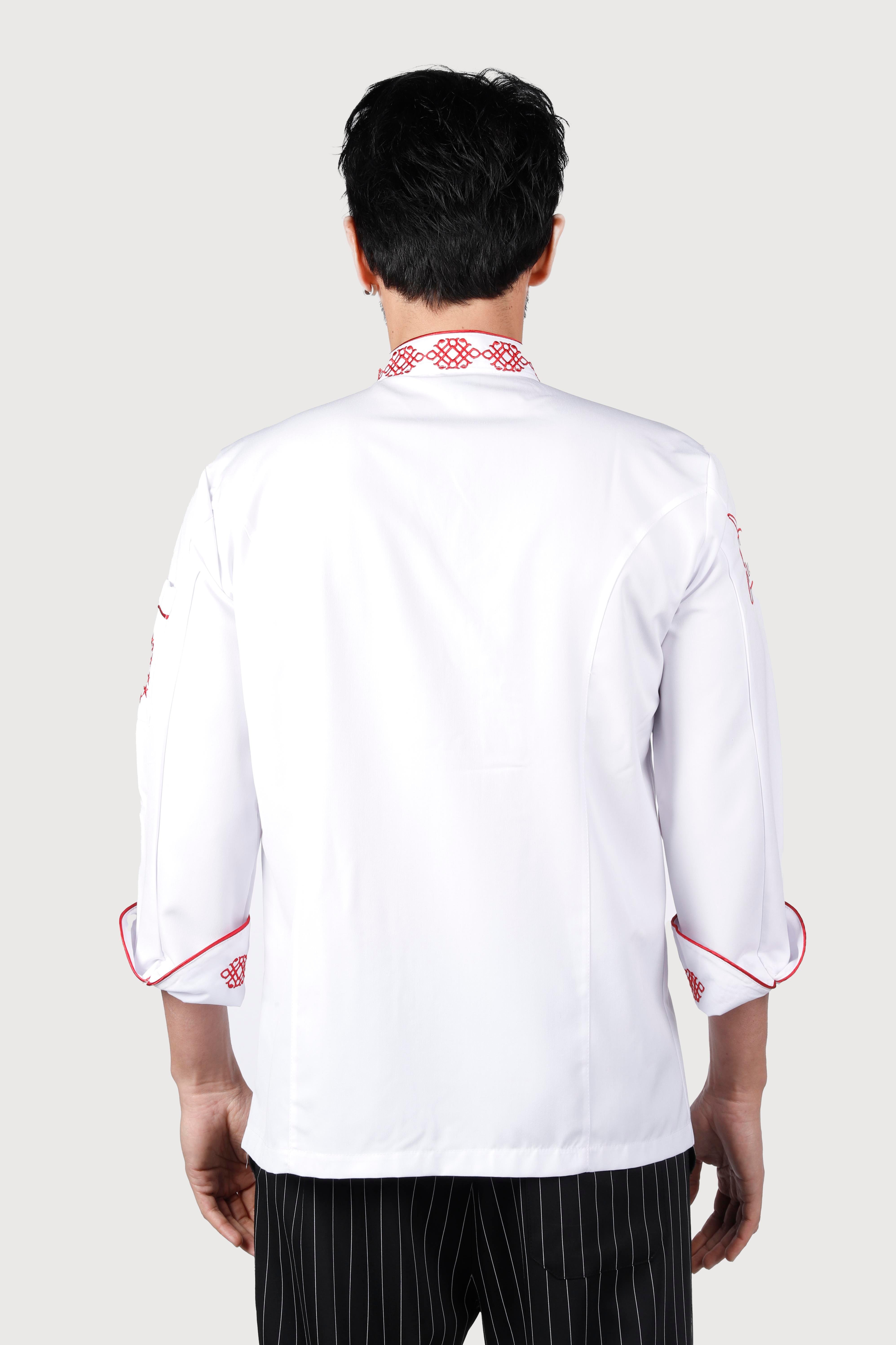 Lale Desenli Ayyıldız Beyaz Kırmızı Biye Chef Ceket