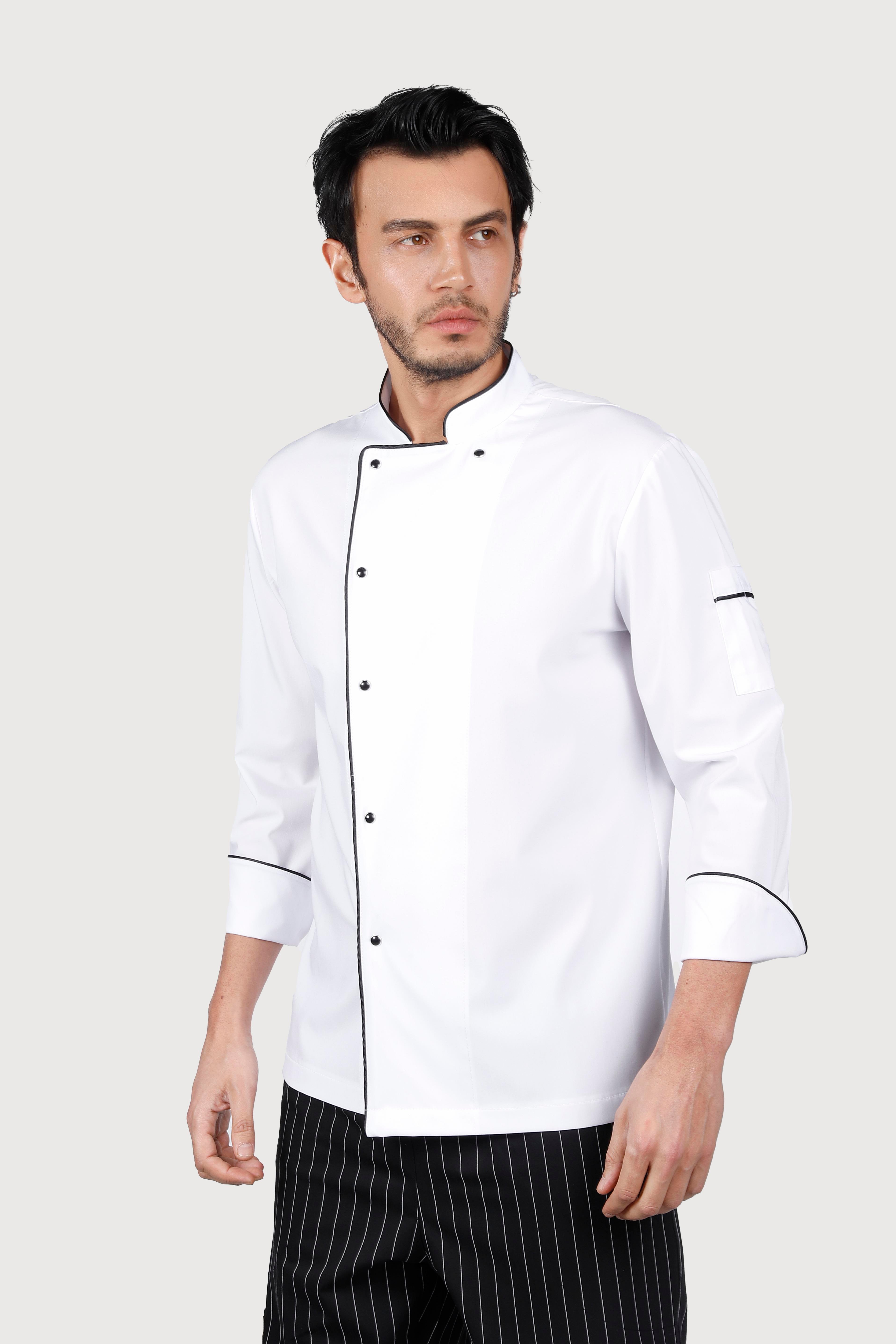 Sade Beyaz Siyah Biyeli Chef Ceket