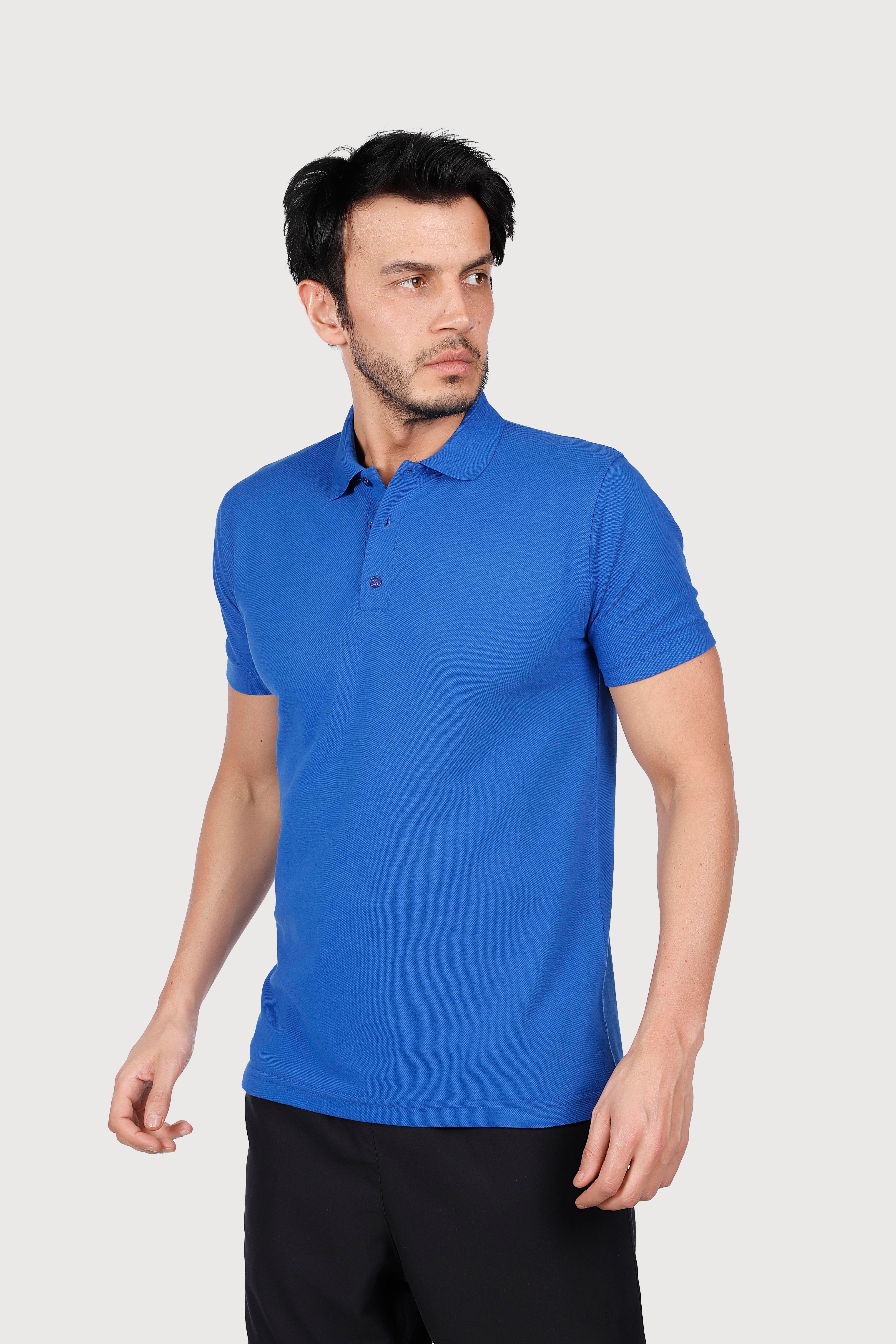 Saks Mavi Polo Yaka Penye Tişört