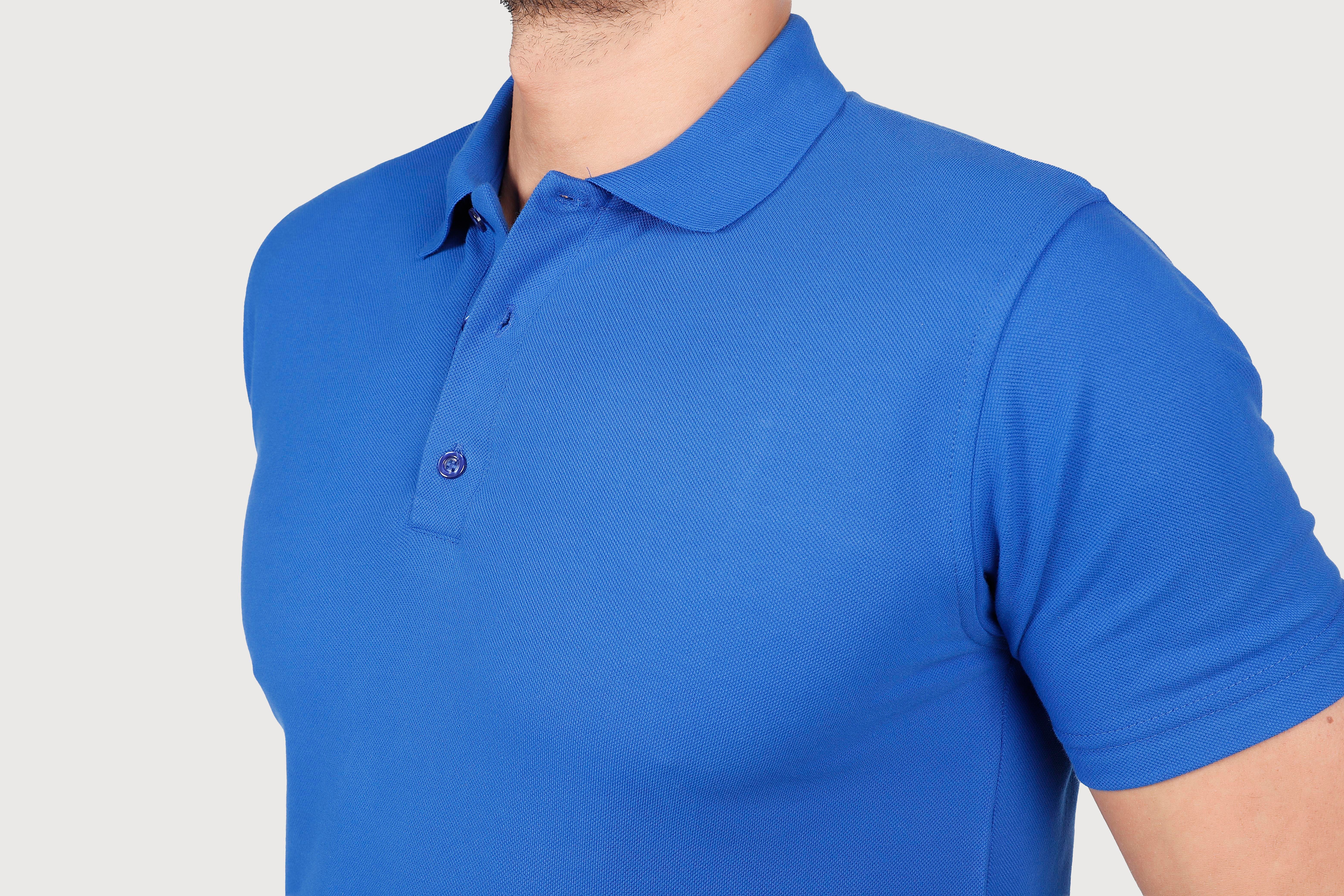 Saks Mavi Polo Yaka Penye Tişört