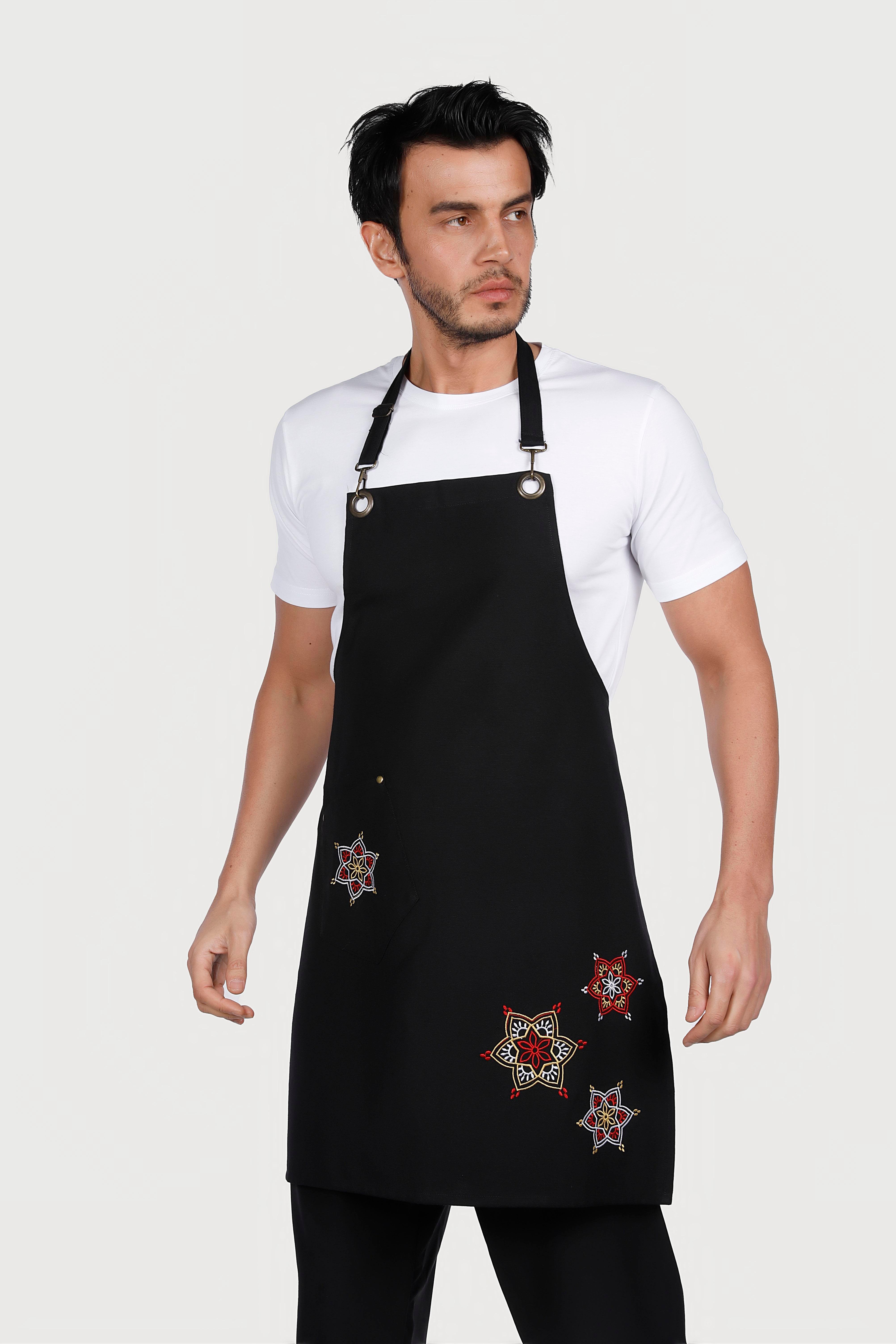 Siyah Mandala Desenli Nakışlı Önlük