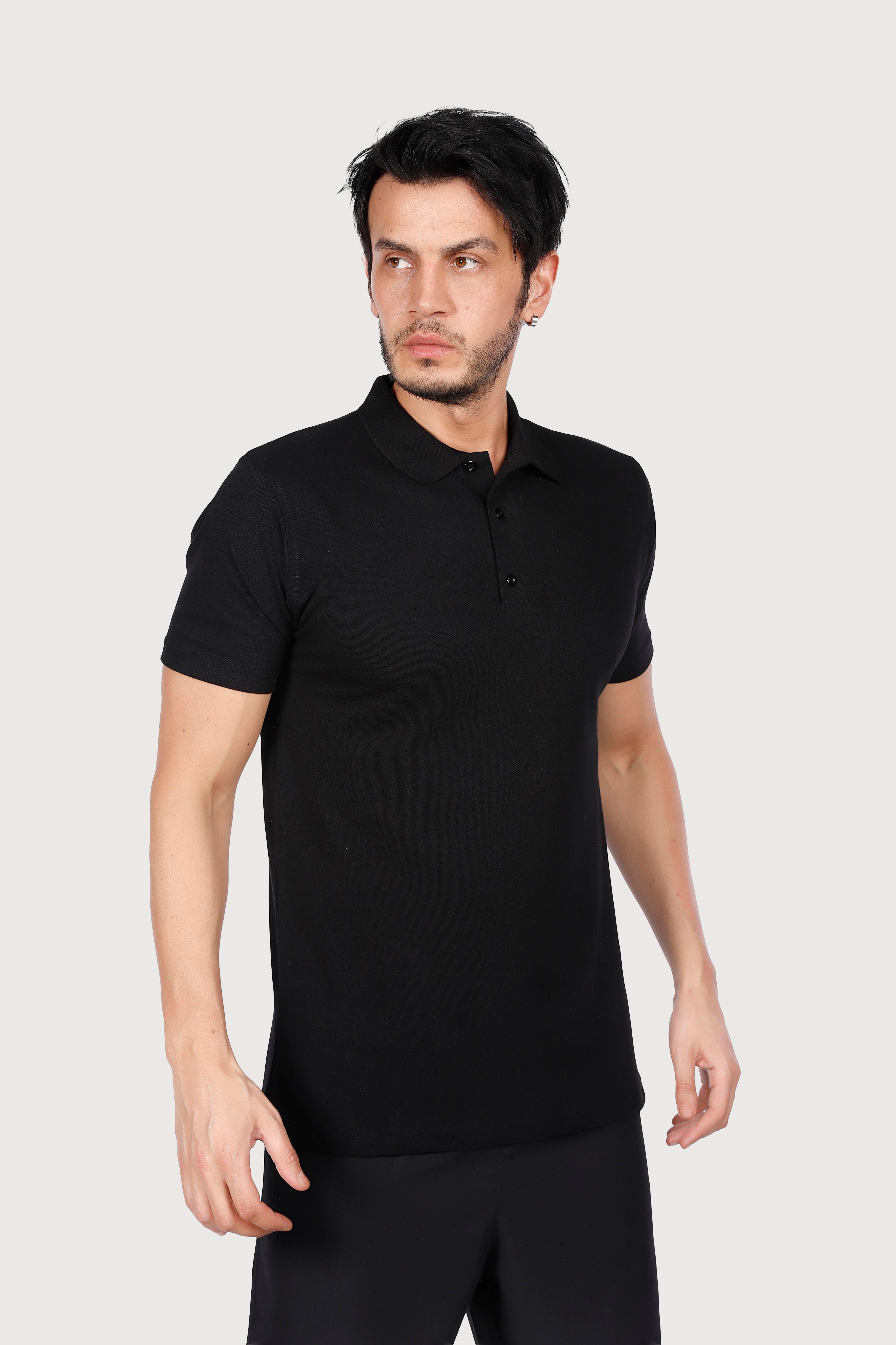 Siyah Polo Yaka Penye Tişört