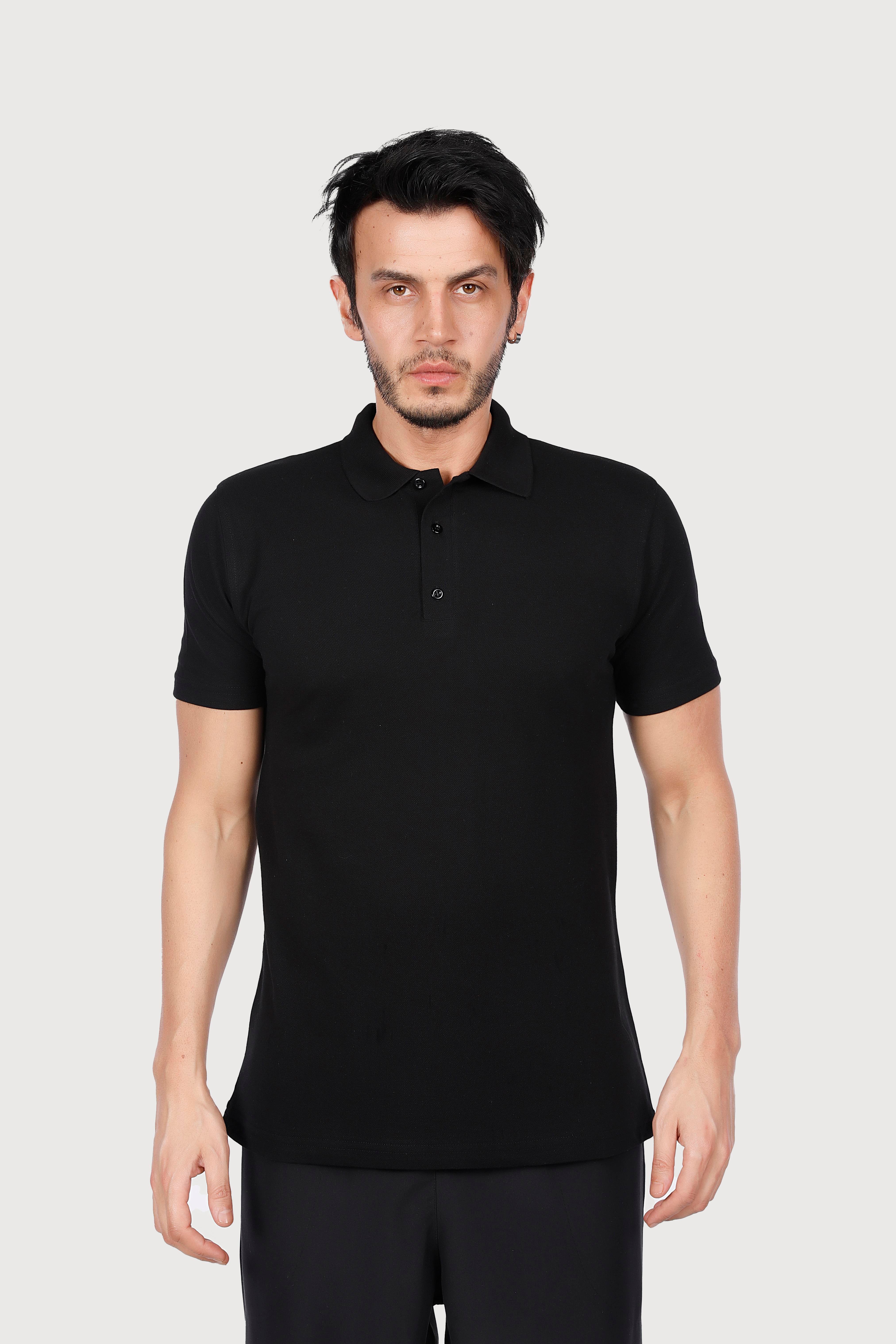 Siyah Polo Yaka Penye Tişört
