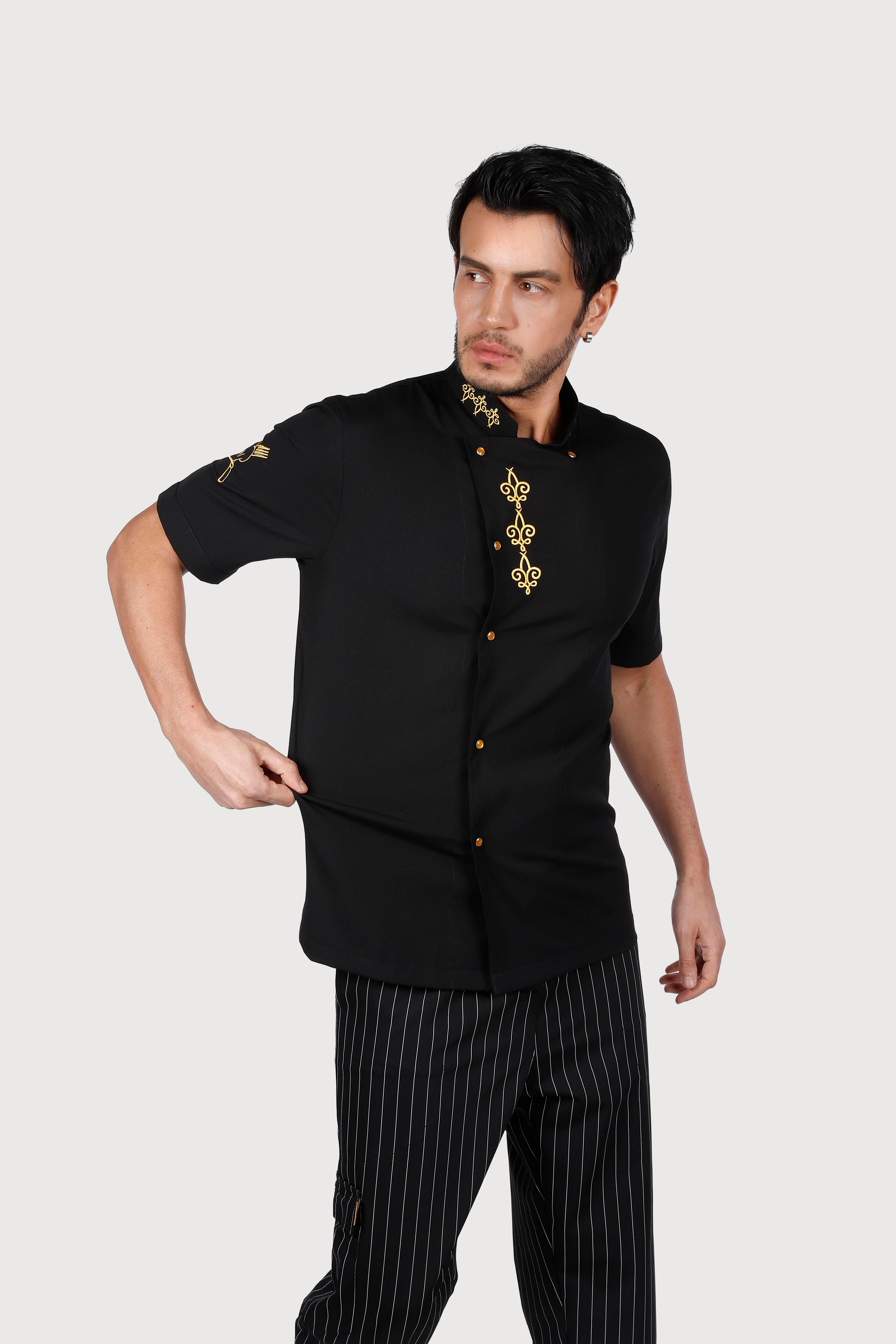 SİYAH SARI OKDESEN KISAKOL LİKRALI CHEF CEKET