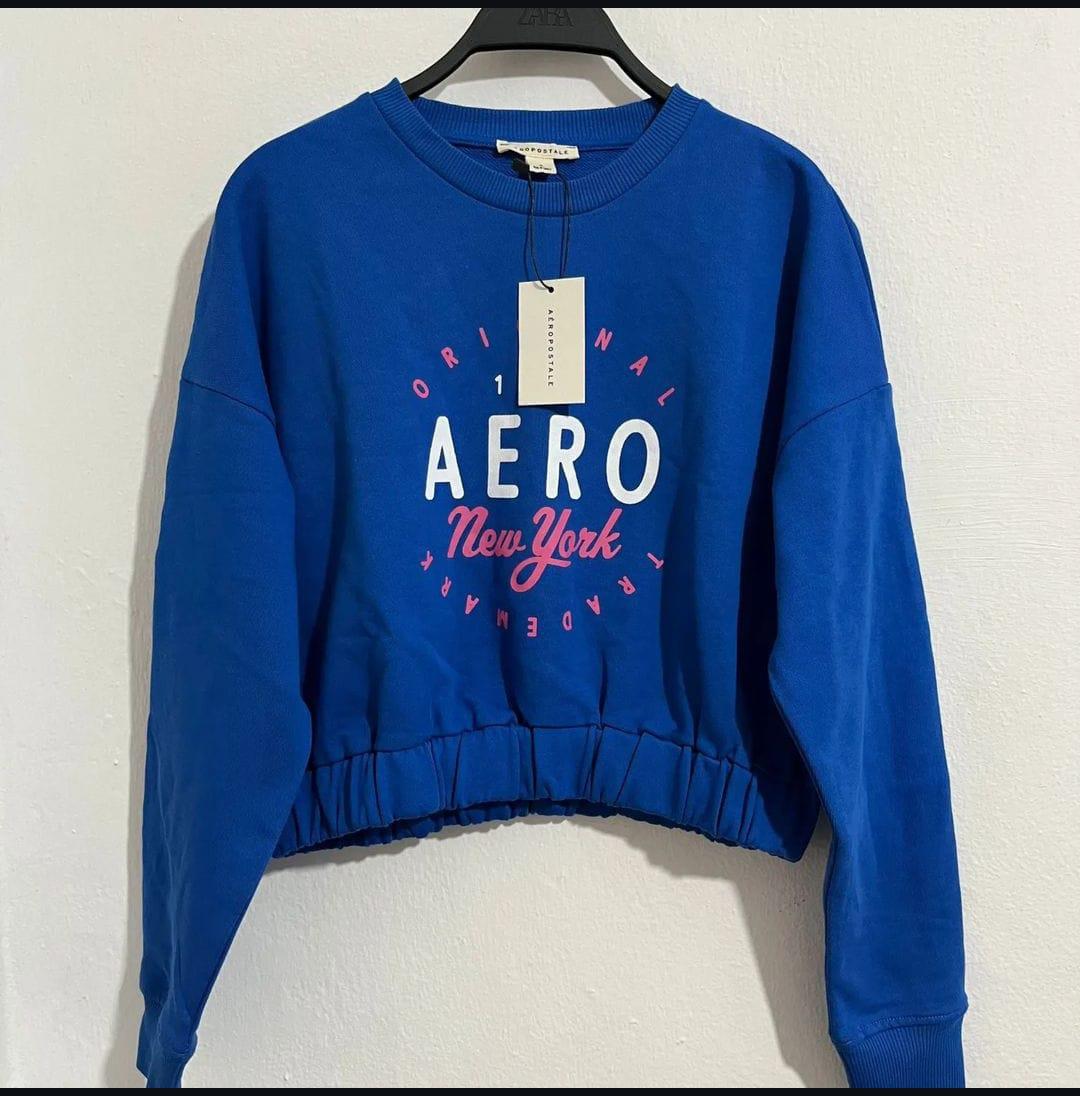 AEROPOSTALE ORJ KAYU MAVİ BİSİKLET YAKA BASKILI SWEATSHIRT