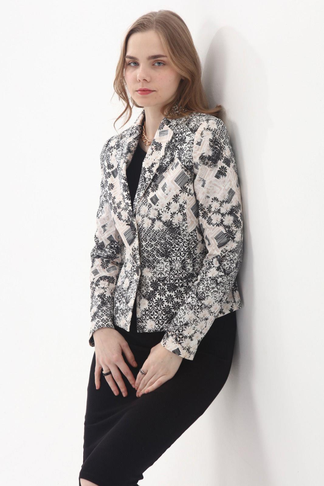 ALBA MODA ORJ DESENLİ İÇİ ASTARLI CEKET