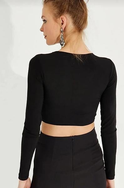 AMISU ORJ SİYAH DEKOLTE BÜZGÜLÜ MEVSİMLİK CROP BODY