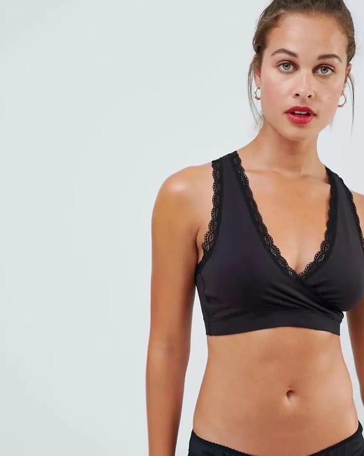 ASOS ORJ  SİYAH YAKA DANTEL ŞERİTLİ SPORCU SÜTYENİ