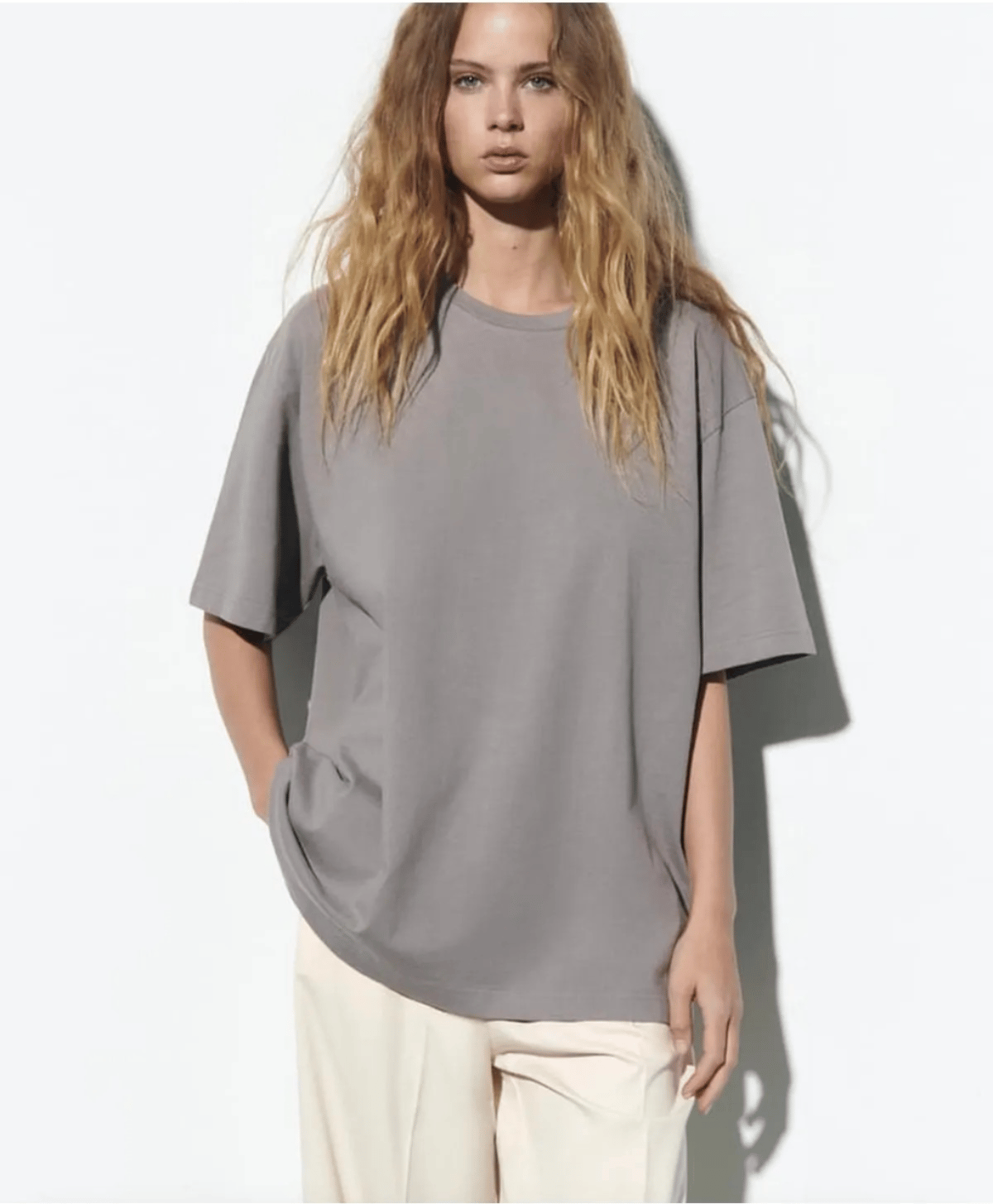 BRSHK ORJ GRİ BİSİKLET YAKA OVERSIZE T-SHIRT