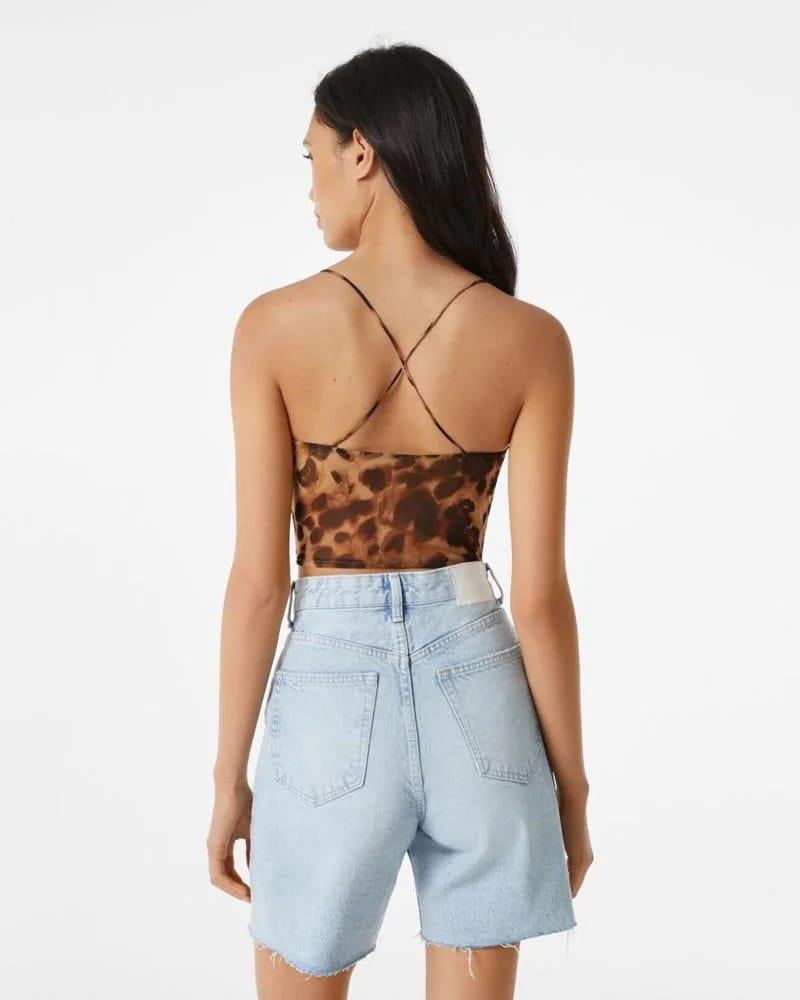 BRSHK ORJ KAHVE RENGİ TRANSPARAN TÜL CROP BODY