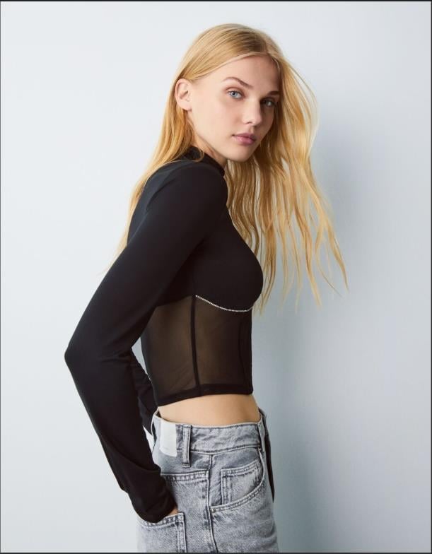 BRSHK ORJ SİYAH YARI TRANSPARAN CROP BODY