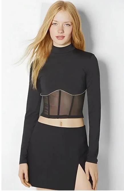BRSHK ORJ SİYAH YARI TRANSPARAN CROP BODY