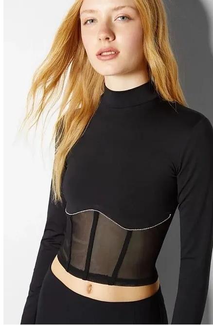 BRSHK ORJ SİYAH YARI TRANSPARAN CROP BODY