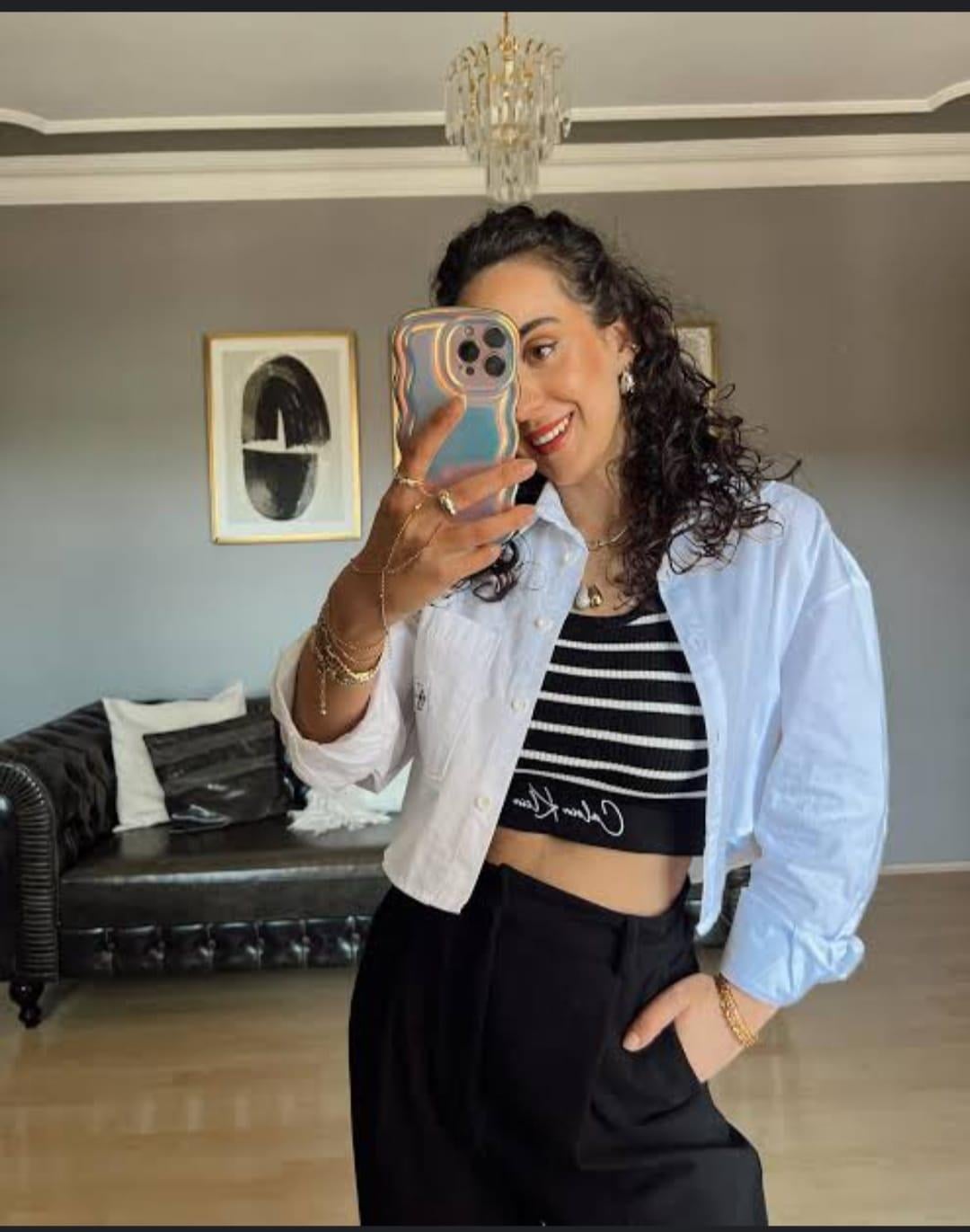 CK MODEL SİYAH ÇİZGİLİ CROP BODY