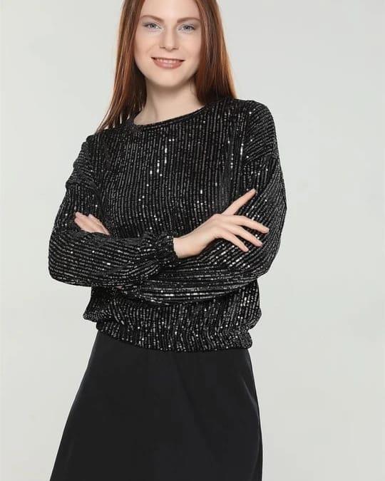 GİNA BONNİTA ORJ SİYAH PUL İŞLEME ANNE ABİYE BLUZ