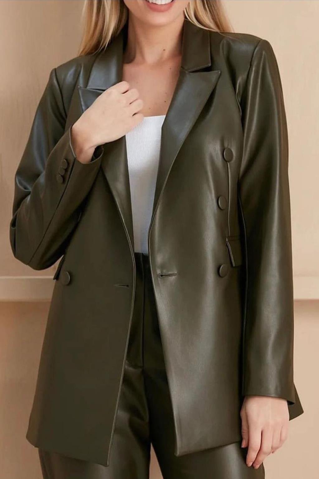HAKİ SUNİ DERİ BLAZER CEKET