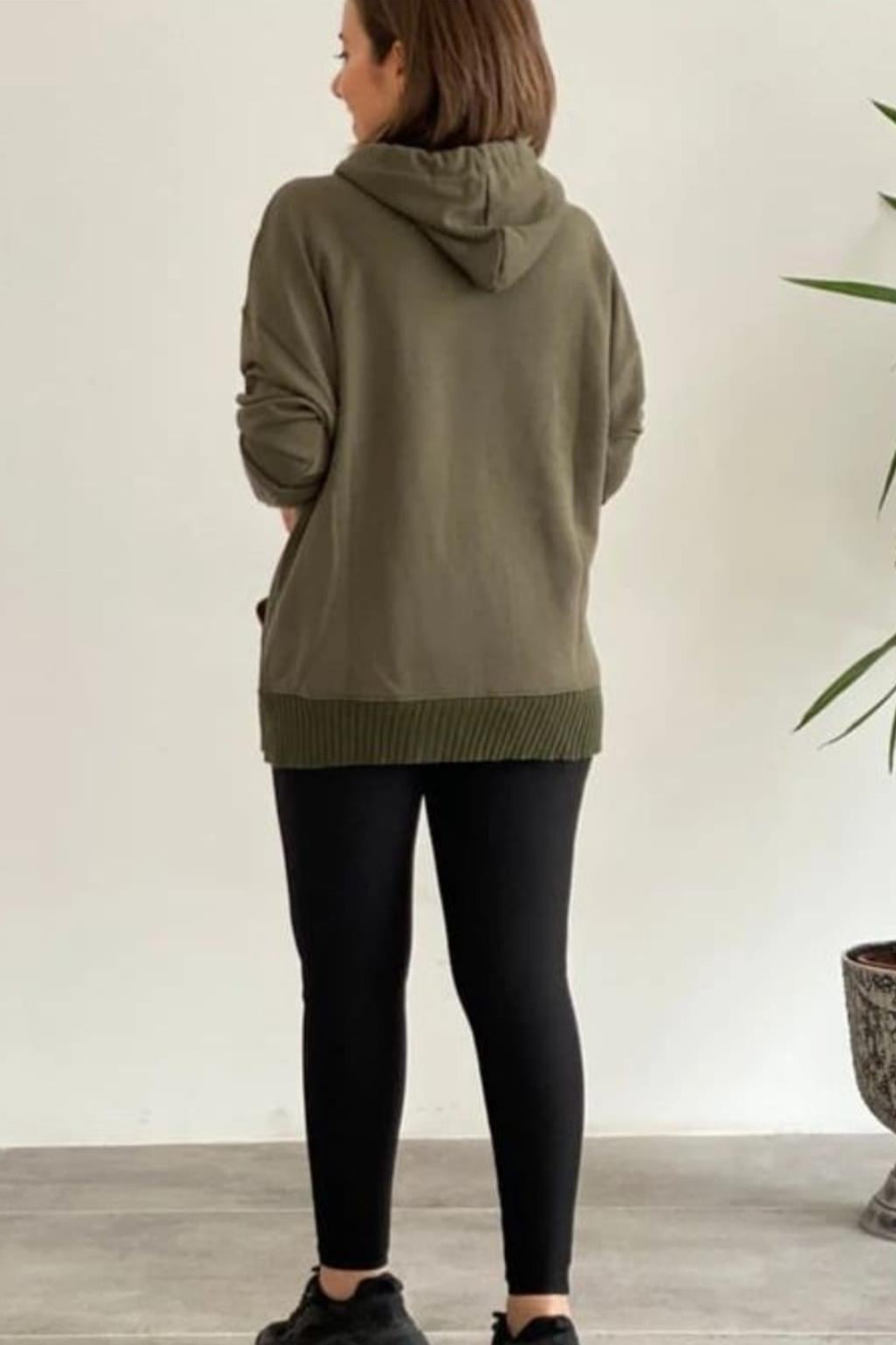 HAKİ UZUN KOL KAPÜŞONKU SWEATSHIRT