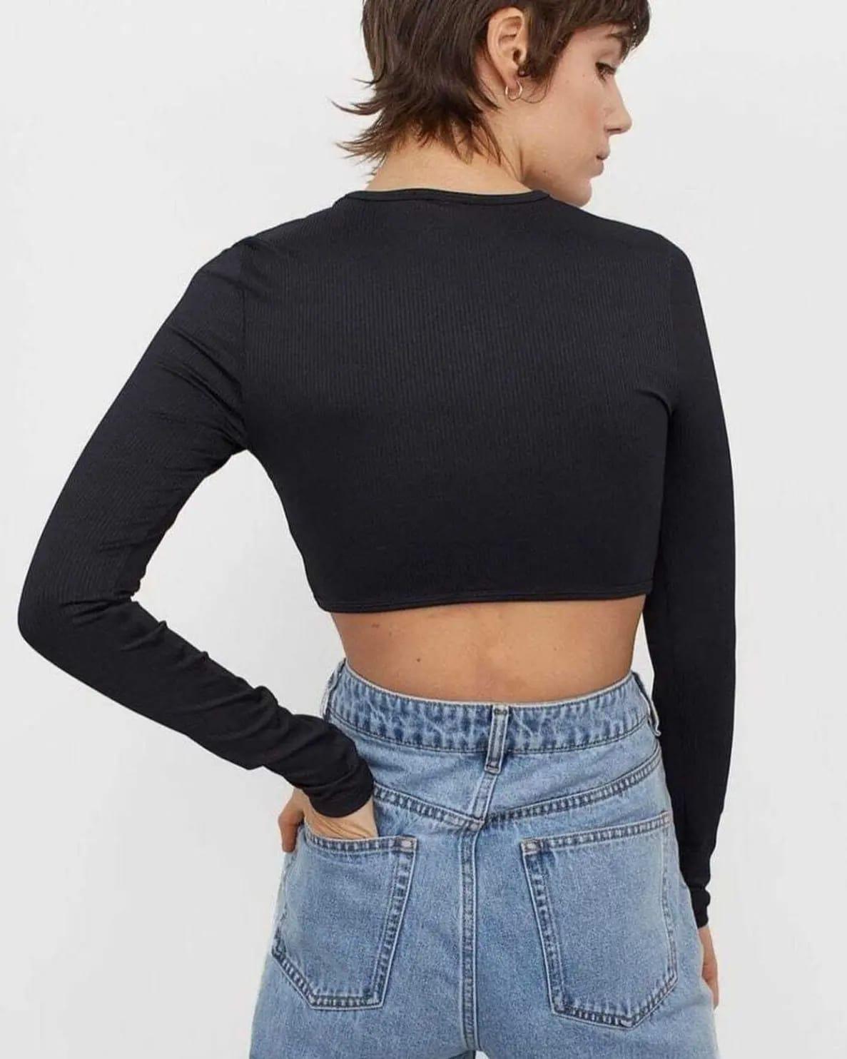 H&M DİVİDED ORJ SİYAH UZUN KOL CROP BODY