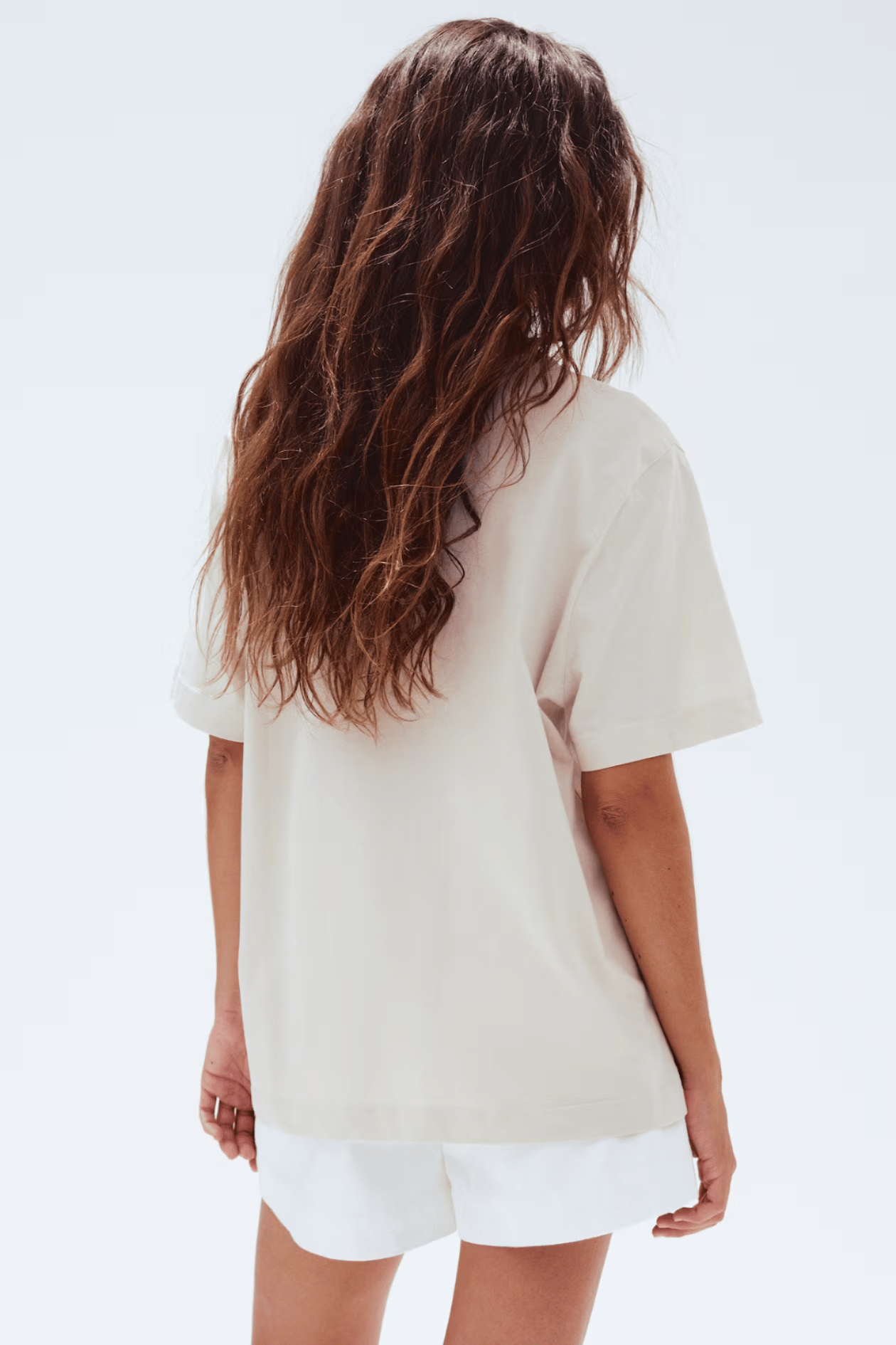 H&M ORJ EKRU BİSİKLET YAKA BASKILI T-SHIRT