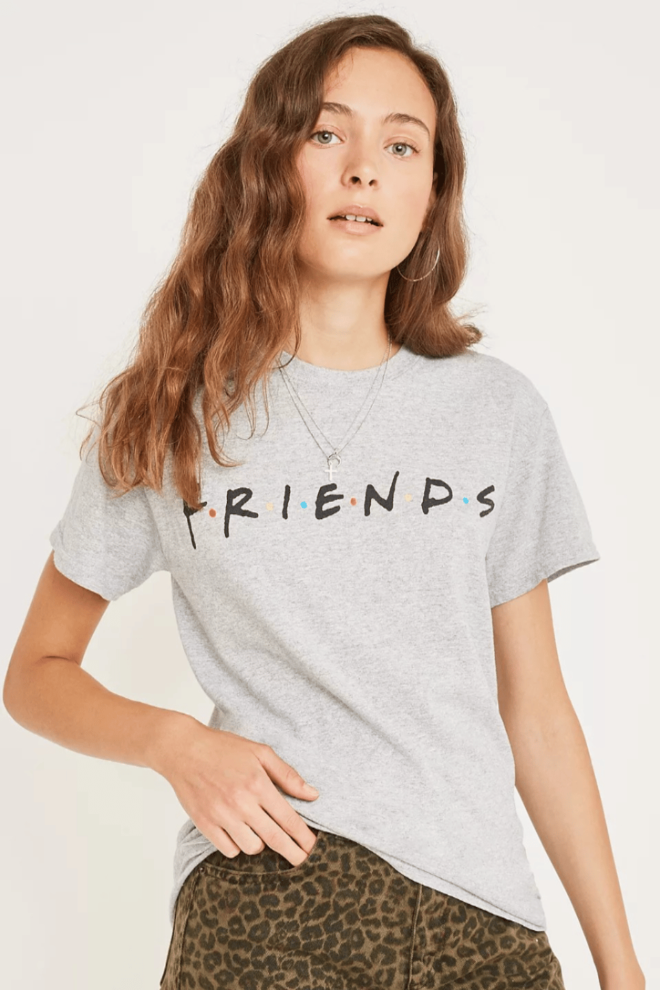 H&M ORJ GRİ BASKILI BİSİKLET YAKA BASIC T-SHIRT