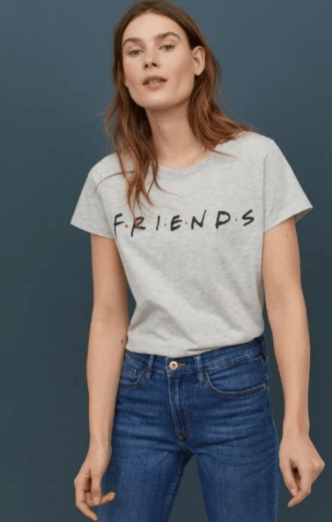 H&M ORJ GRİ BASKILI BİSİKLET YAKA BASIC T-SHIRT