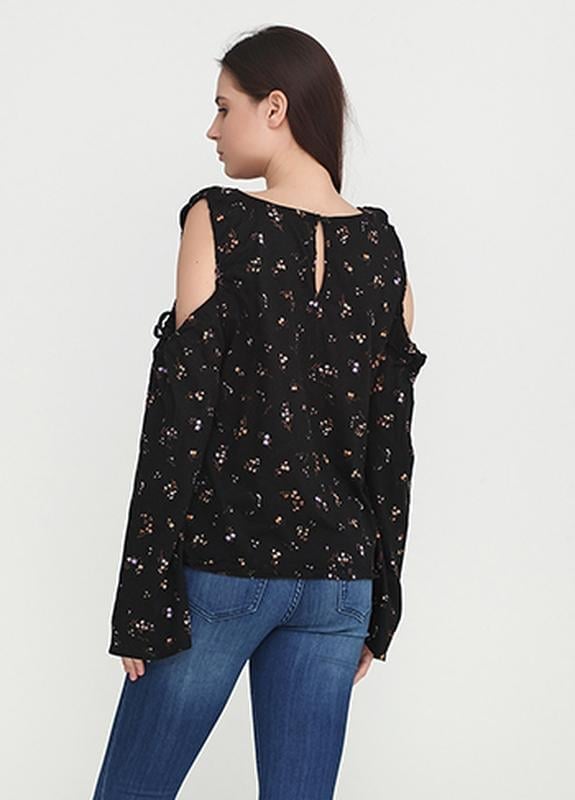 HM ORJ SİYAH ÇİÇEK DESENLİ UZUN KOLLU CUT OUT BLUZ