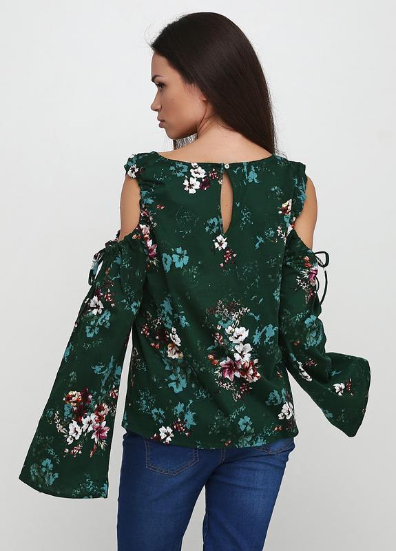 H&M ORJ YEŞİL ÇİÇEK DESENLİ OMUZ AÇIK UZUN KOLLU CUT OUT BLUZ