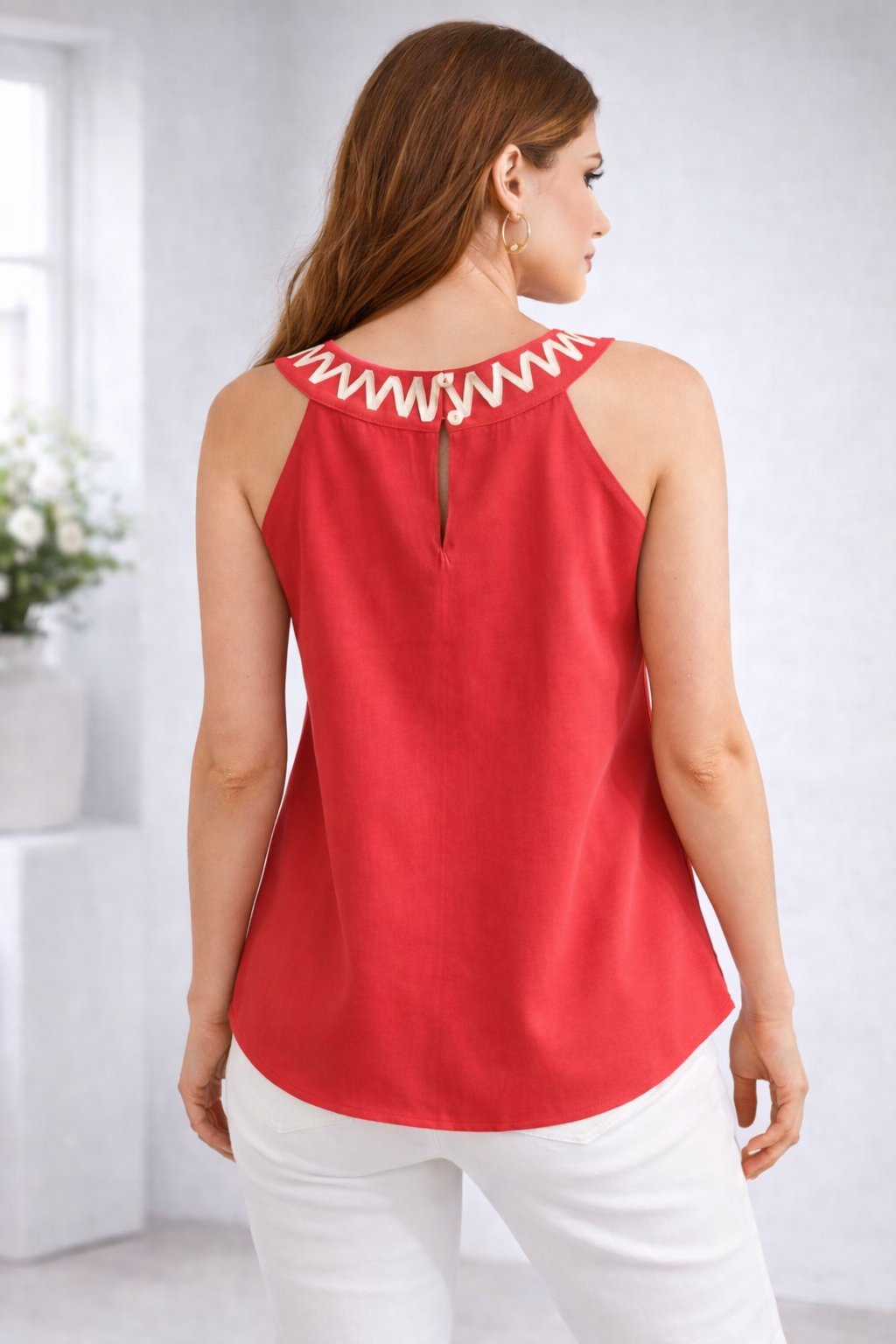 KIRMIZI HALTER YAKA TENCEL BLUZ