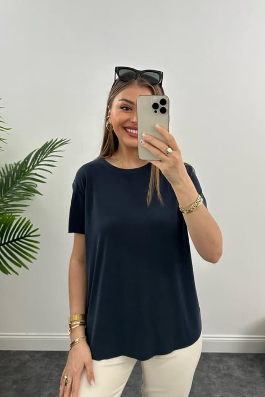 LACİVERT BİSİKLET YAKA T-SHIRT