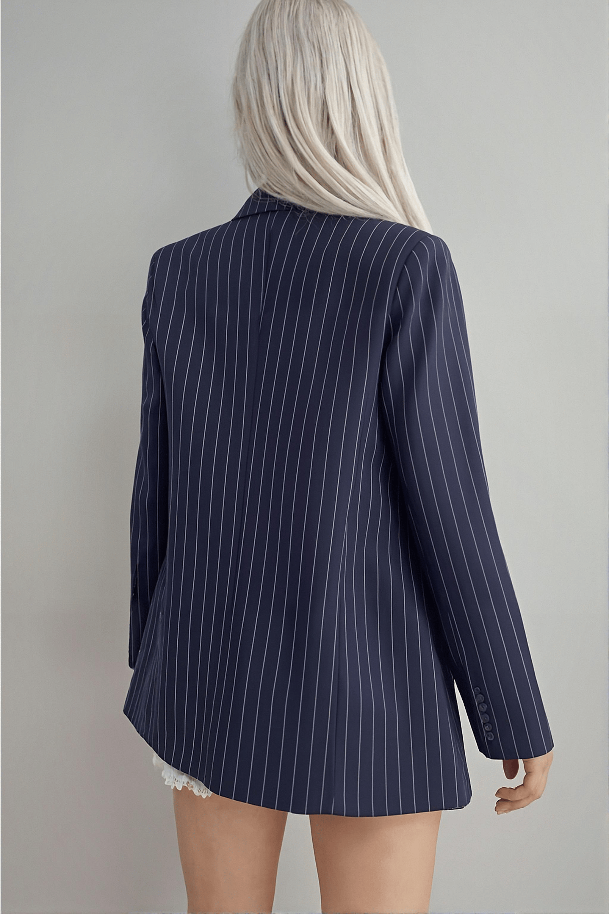 LACİVERT ÇİZGİLİ UZUN KOL BLAZER CEKET