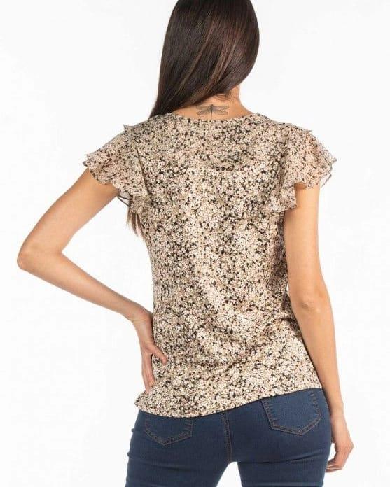 MABOUTIQUE ORJ BEJ ÇİÇEK DESENLİ KOLSUZ BLUZ