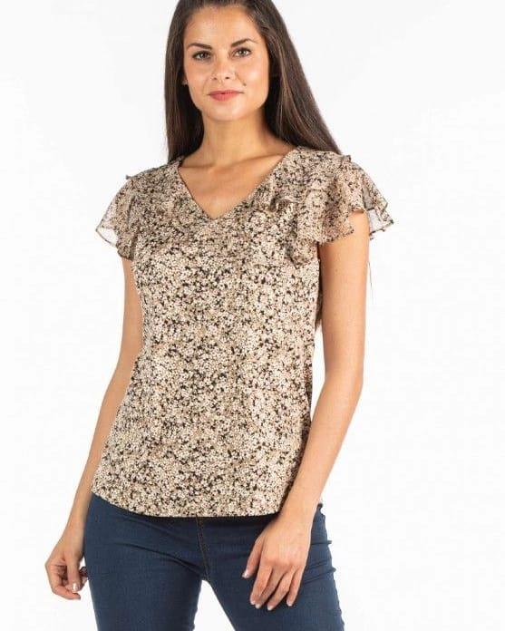 MABOUTIQUE ORJ BEJ ÇİÇEK DESENLİ KOLSUZ BLUZ