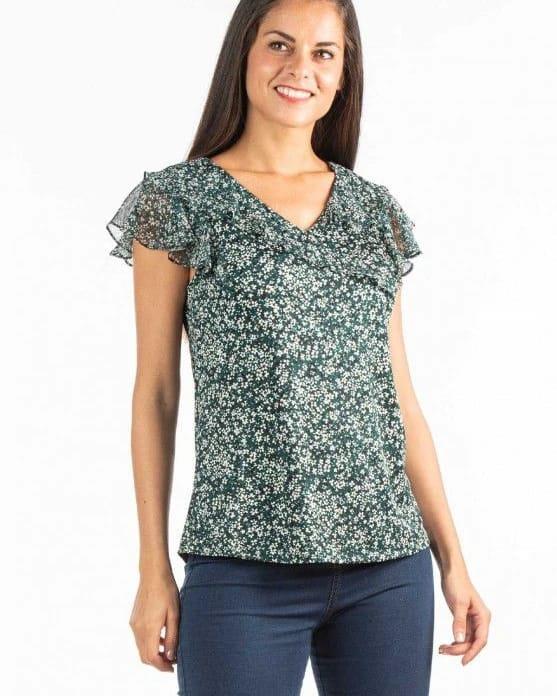 MABOUTIQUE ORJ YEŞİL ÇİÇEK DESENLİ KOLSUZ BLUZ